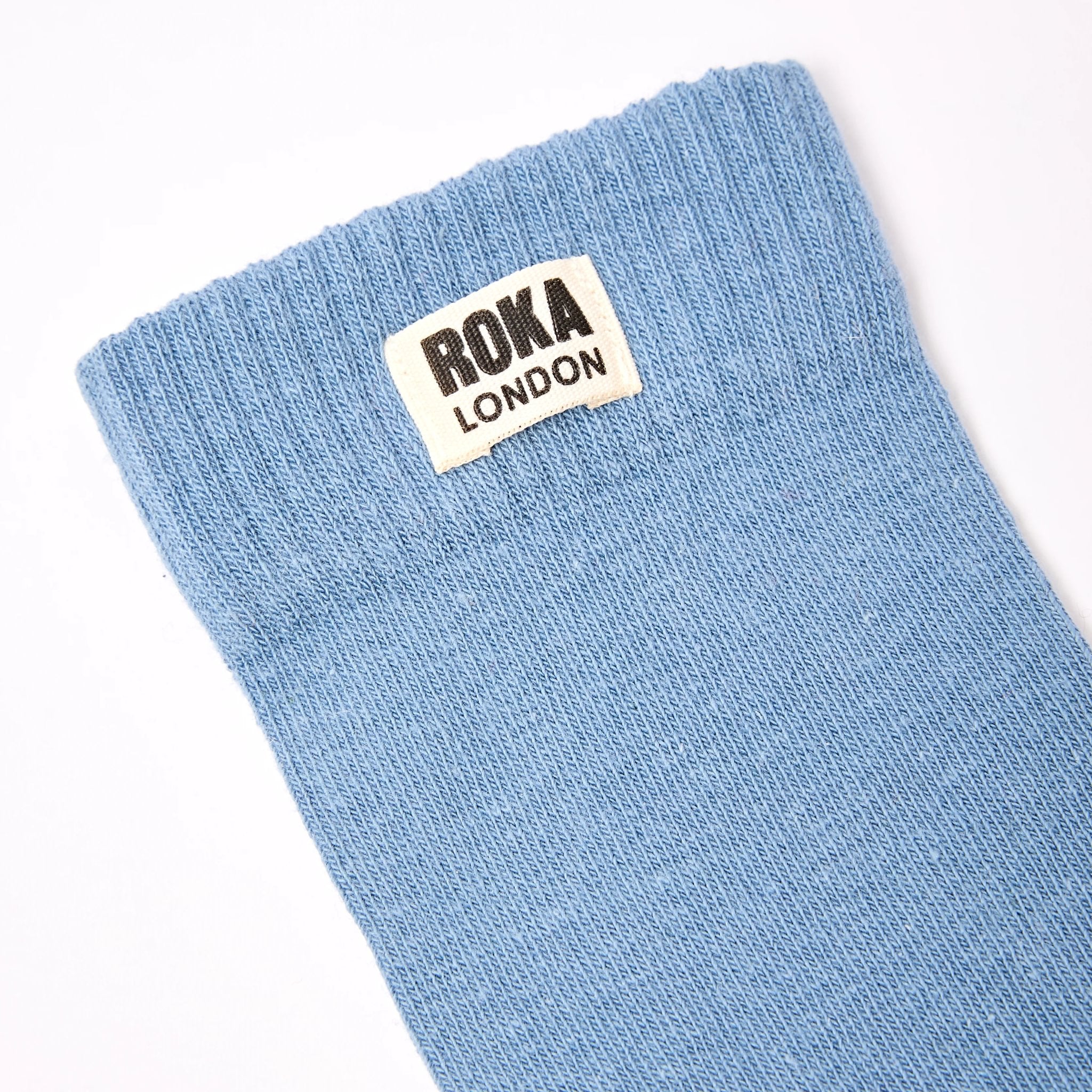 Roka Wimbledon Ladies Cotton Crew Sock One Size Airforce, brand label detail.