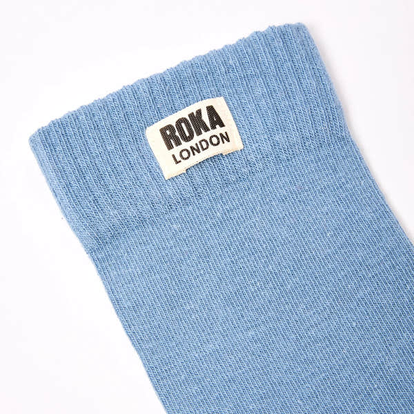 Roka Wimbledon Ladies Cotton Crew Sock One Size Airforce, brand label detail.
