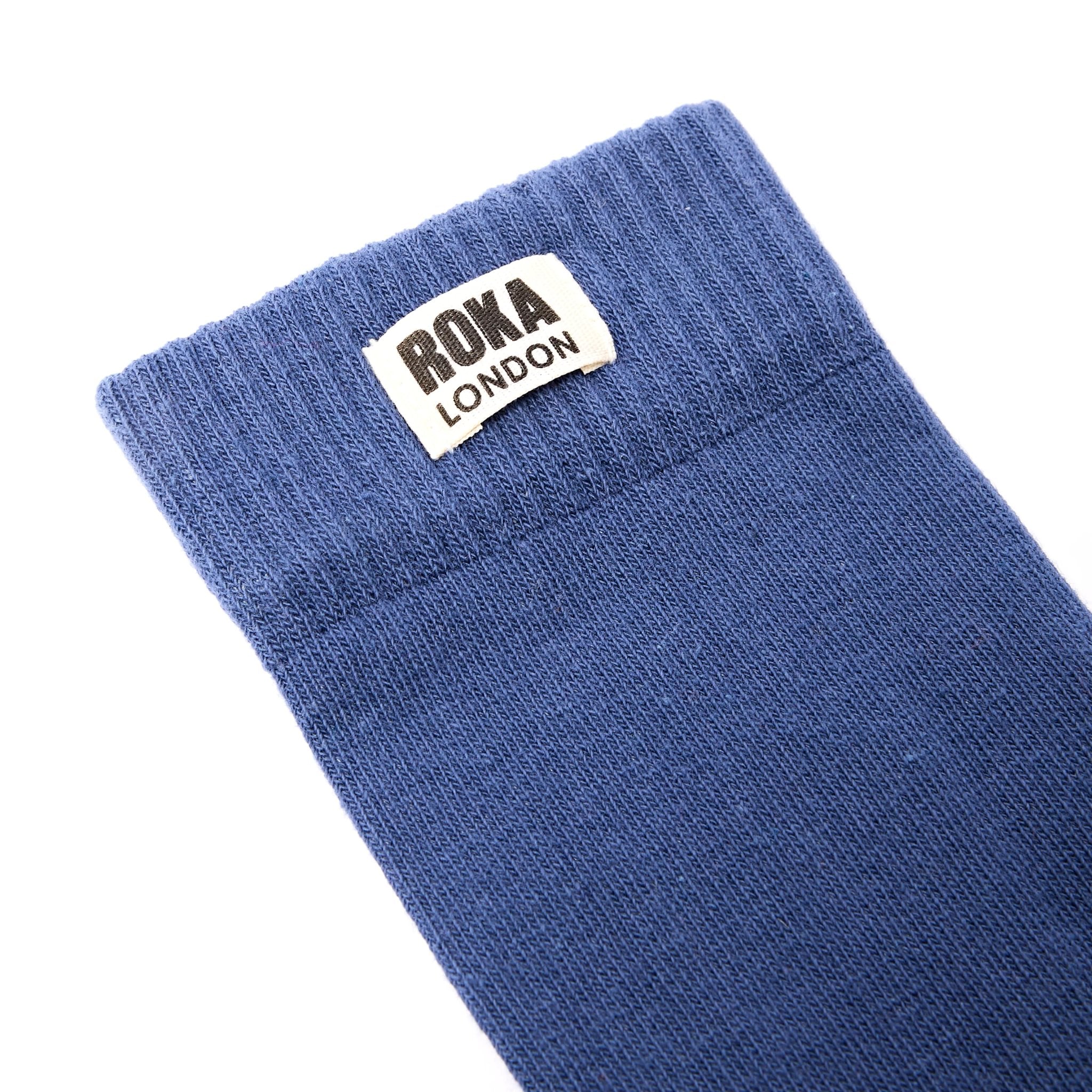Roka Wimbledon Ladies Cotton Crew Sock One Size Coastal Blue, brand label detail.
