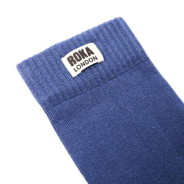 Roka Wimbledon Ladies Cotton Crew Sock One Size Coastal Blue, brand label detail.