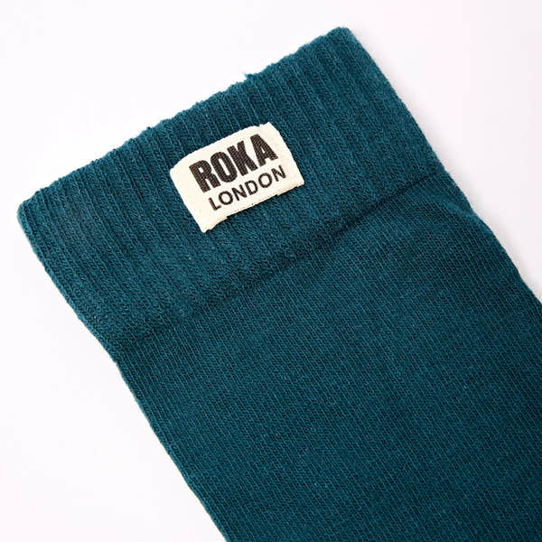 Roka Wimbledon Ladies Cotton Crew Sock One Size Teal, brand label detail.