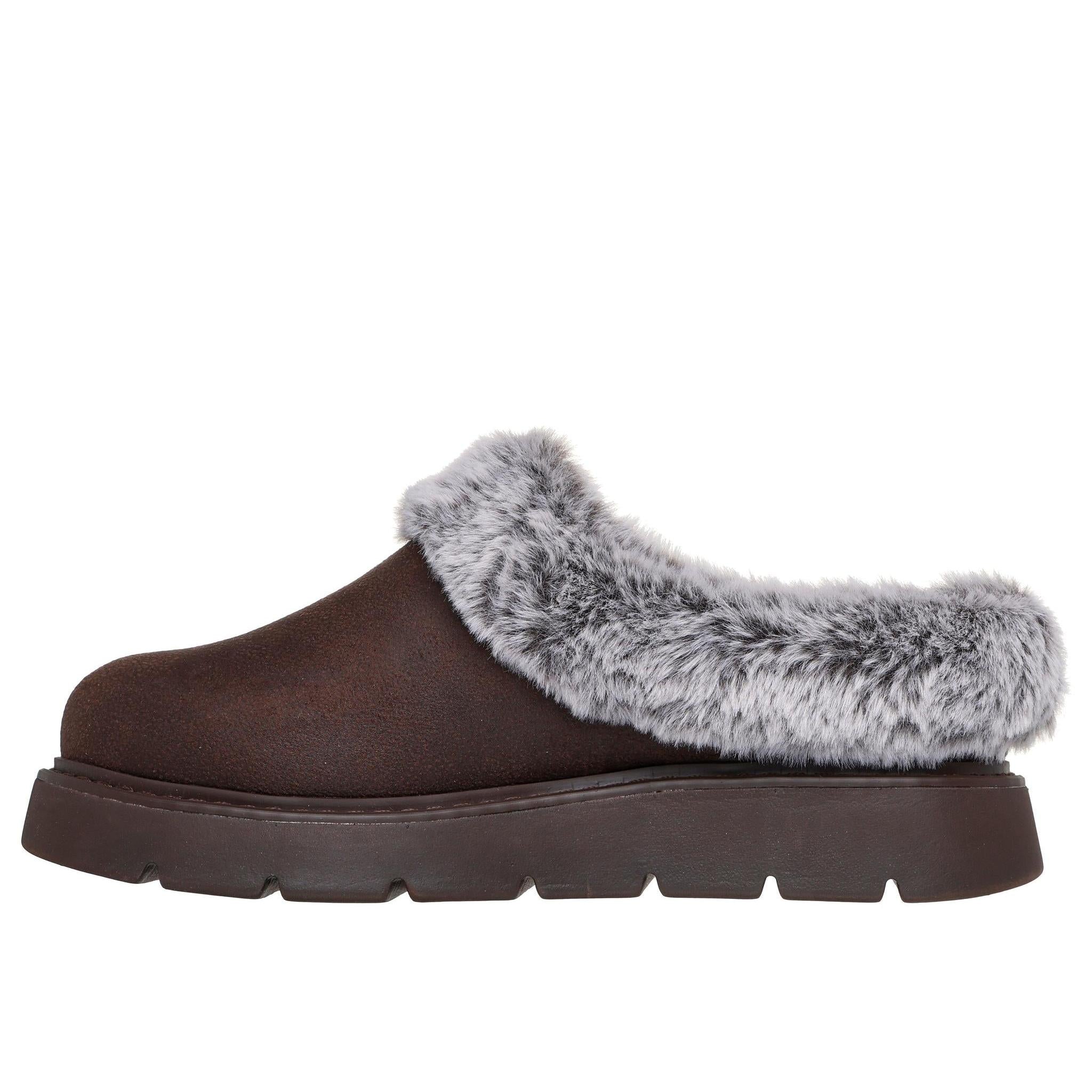 Skechers 114762 Keepsakes Lite - Cozy Blend Ladies Dark Brown Textile Slippers, inner side view.