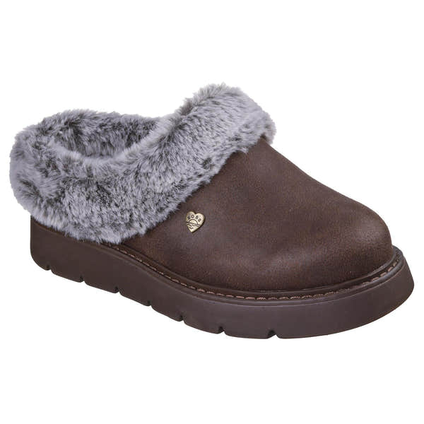 Skechers 114762 Keepsakes Lite - Cozy Blend Ladies Dark Brown Textile Slippers, outer side view.