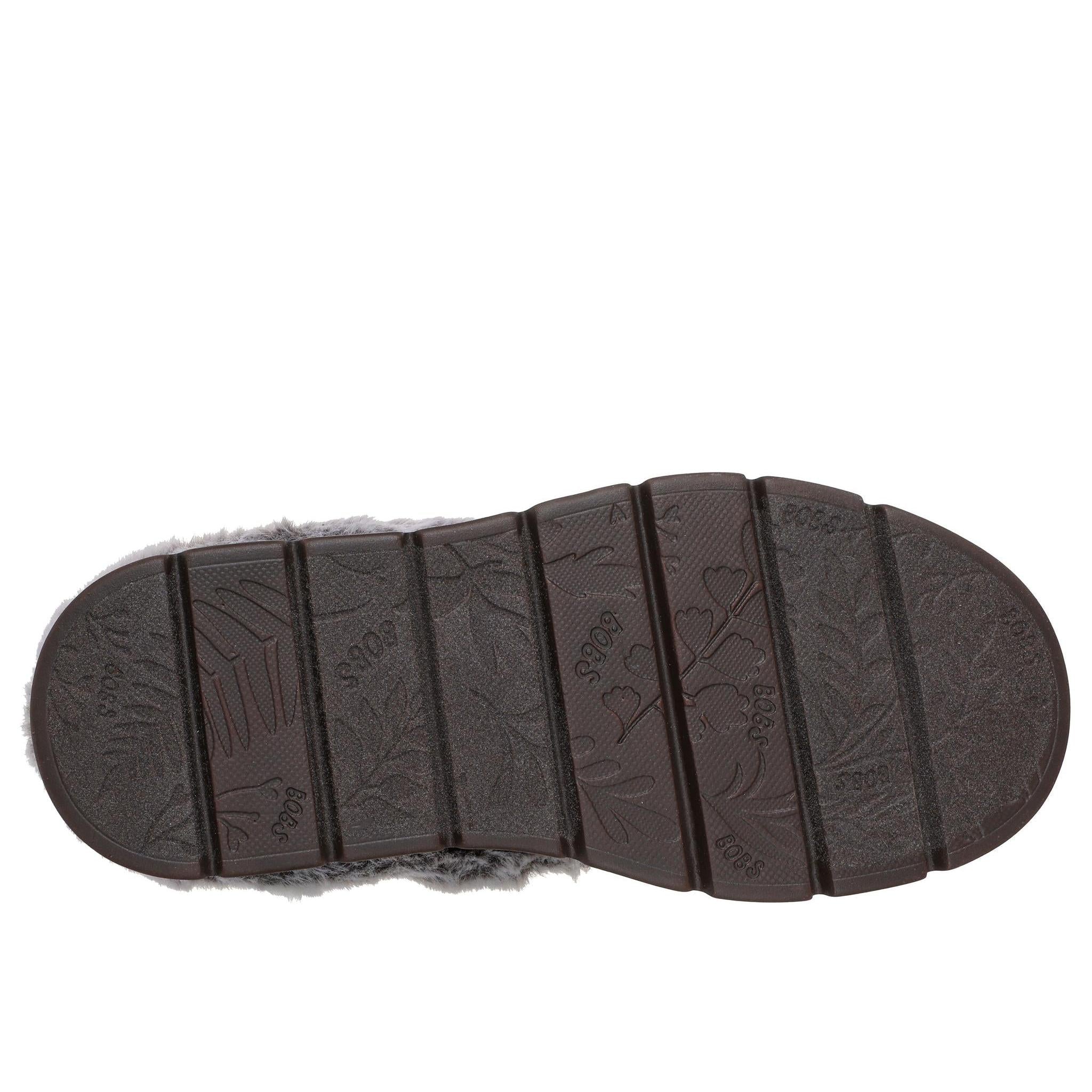 Skechers 114762 Keepsakes Lite - Cozy Blend Ladies Dark Brown Textile Slippers, sole and tread view.