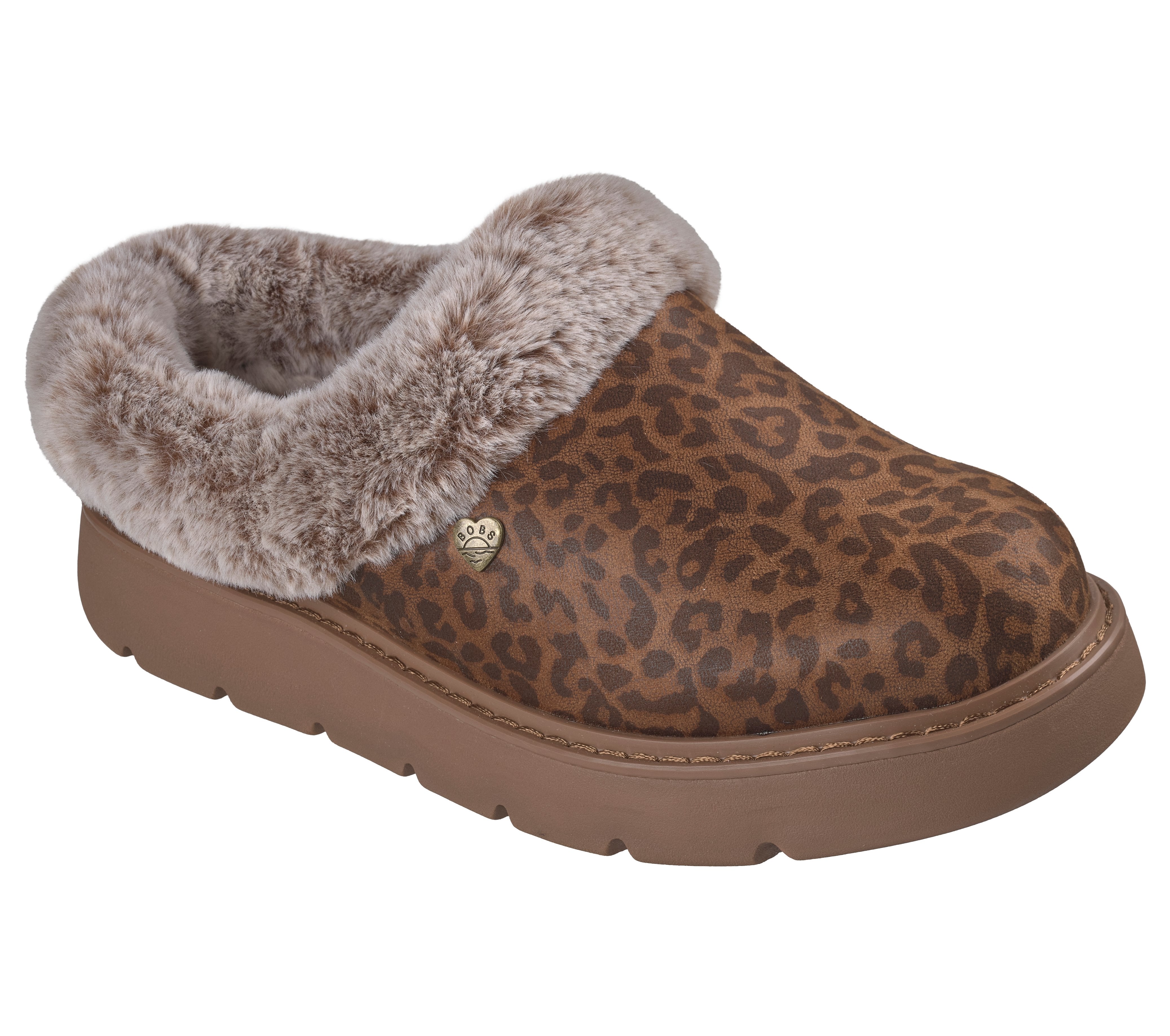 Skechers 114762 Keepsakes Lite - Cozy Blend Ladies Leopard Textile Slippers, outer side view.