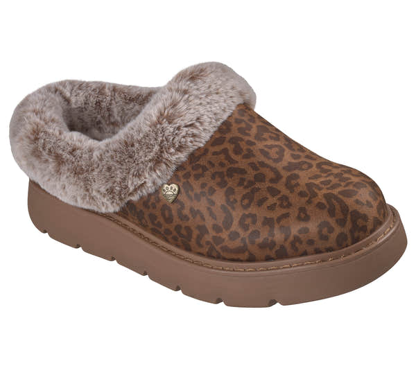 Skechers 114762 Keepsakes Lite - Cozy Blend Ladies Leopard Textile Slippers, outer side view.