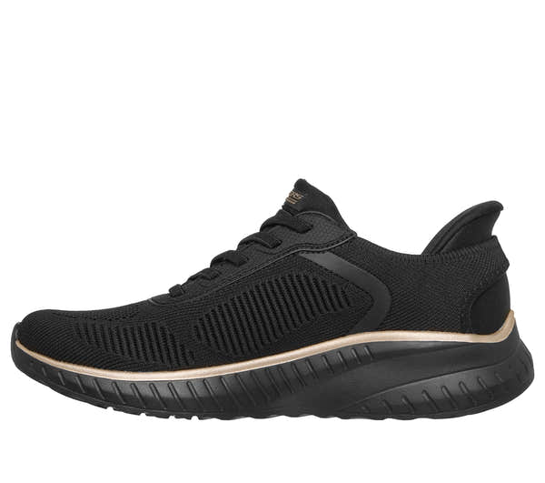 Skechers 117497 Bobs Squad Chaos-Current Muse Ladies Black Rose Gold Textile Trainers, inner side view.