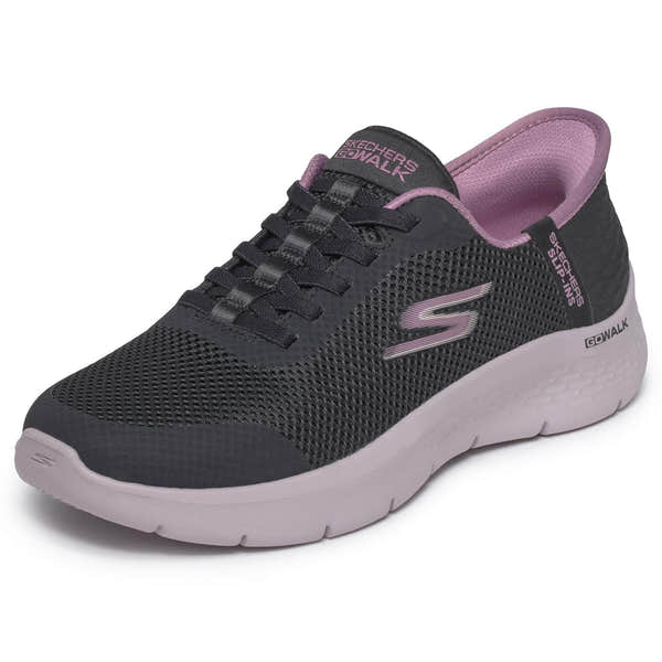 Skechers 124836 Go Walk Flex - Grand Entry Ladies Black Textile Trainers, left side view.