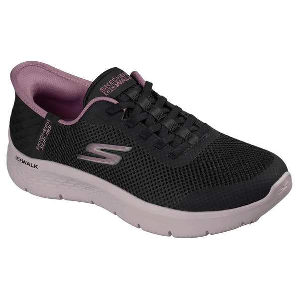 Skechers 124836 Go Walk Flex - Grand Entry Ladies Black Textile Trainers, outer side view.