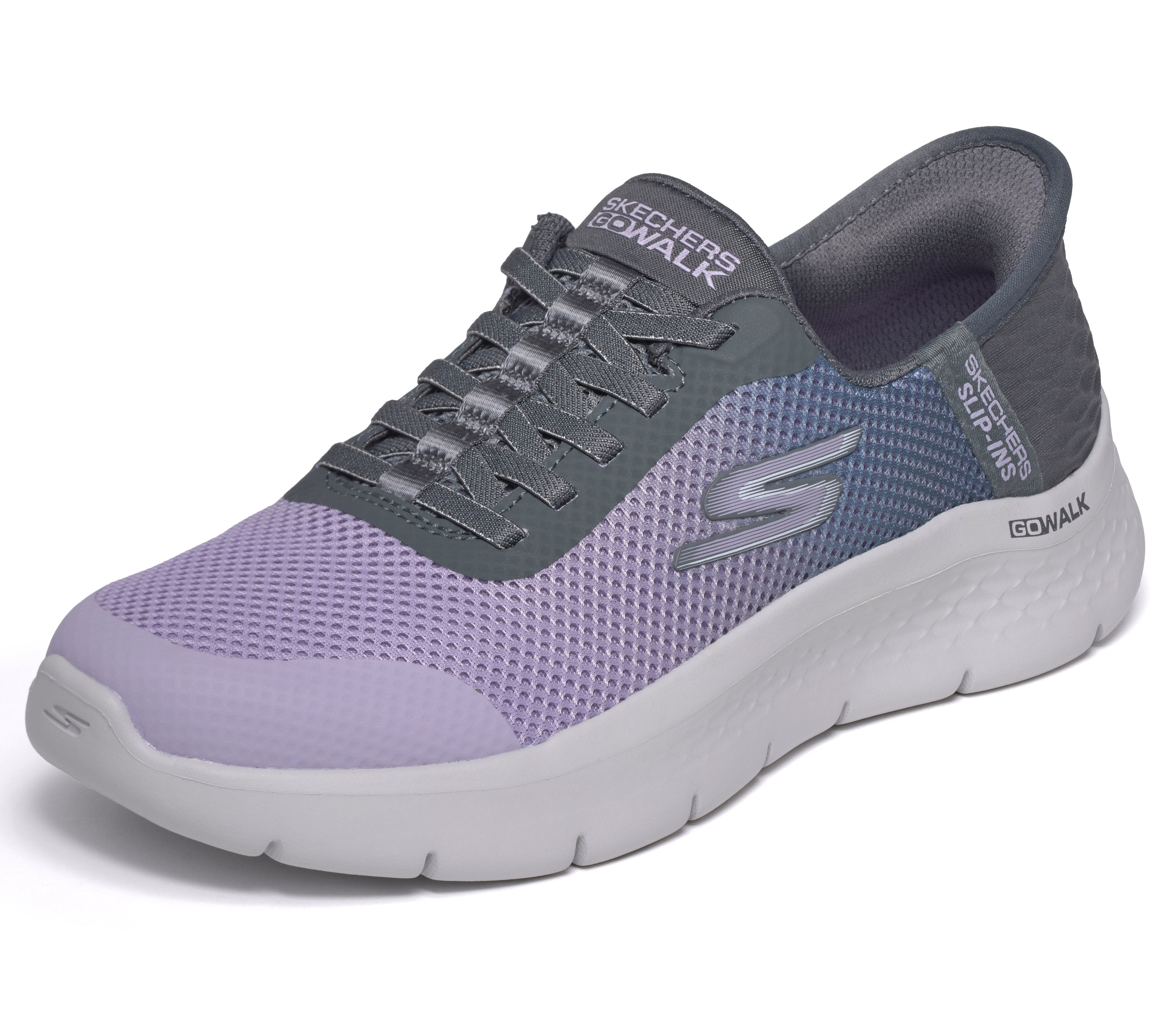 Skechers 124836 Go Walk Flex - Grand Entry Ladies Charcoal Textile Trainers, left side view.