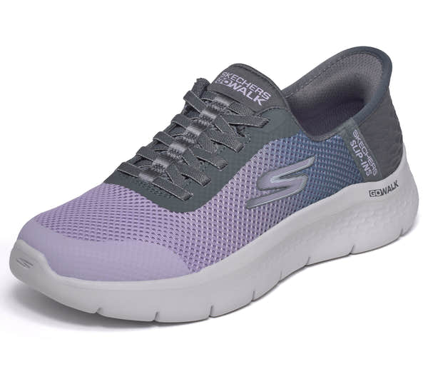 Skechers 124836 Go Walk Flex - Grand Entry Ladies Charcoal Textile Trainers, left side view.