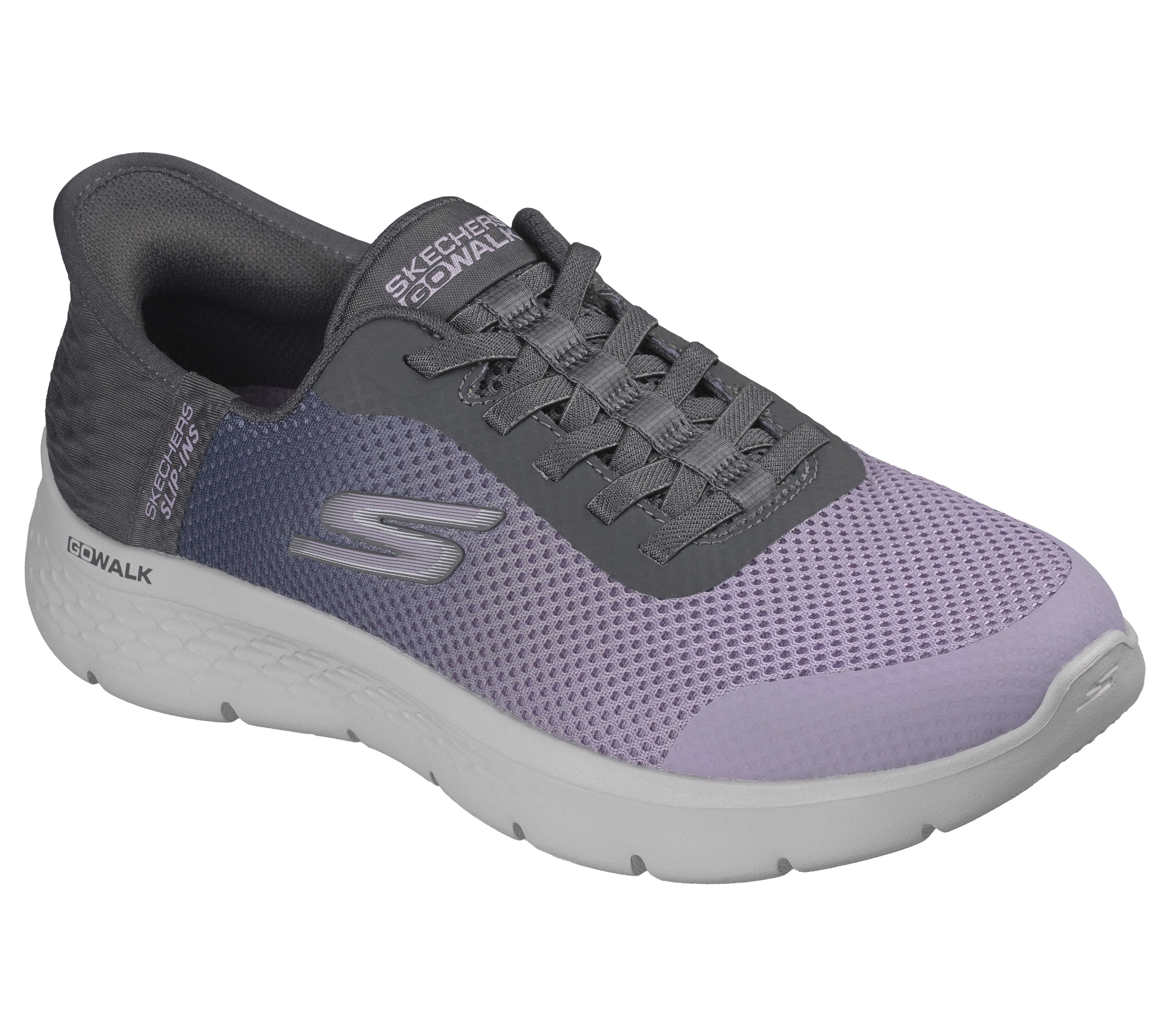 Skechers 124836 Go Walk Flex - Grand Entry Ladies Charcoal Textile Trainers, outer side view.