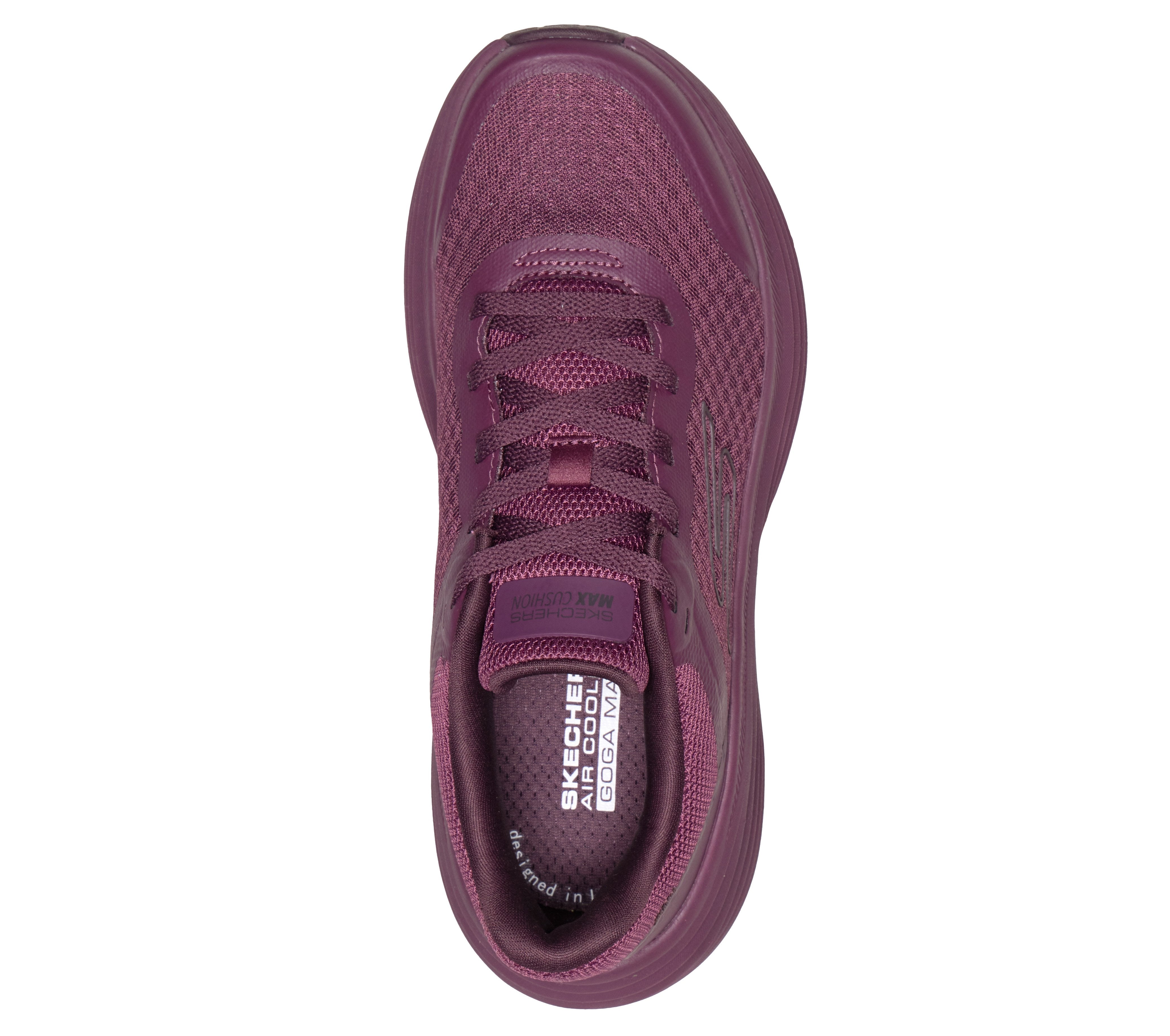Skechers 129470 Max Cushioning Endeavour - Ca Ladies Burgundy Trainers, insole and footbed view.
