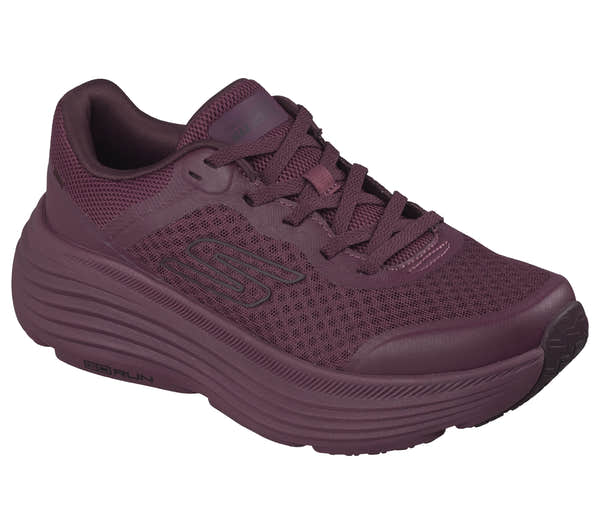 Skechers 129470 Max Cushioning Endeavour - Ca Ladies Burgundy Trainers, outer side view.