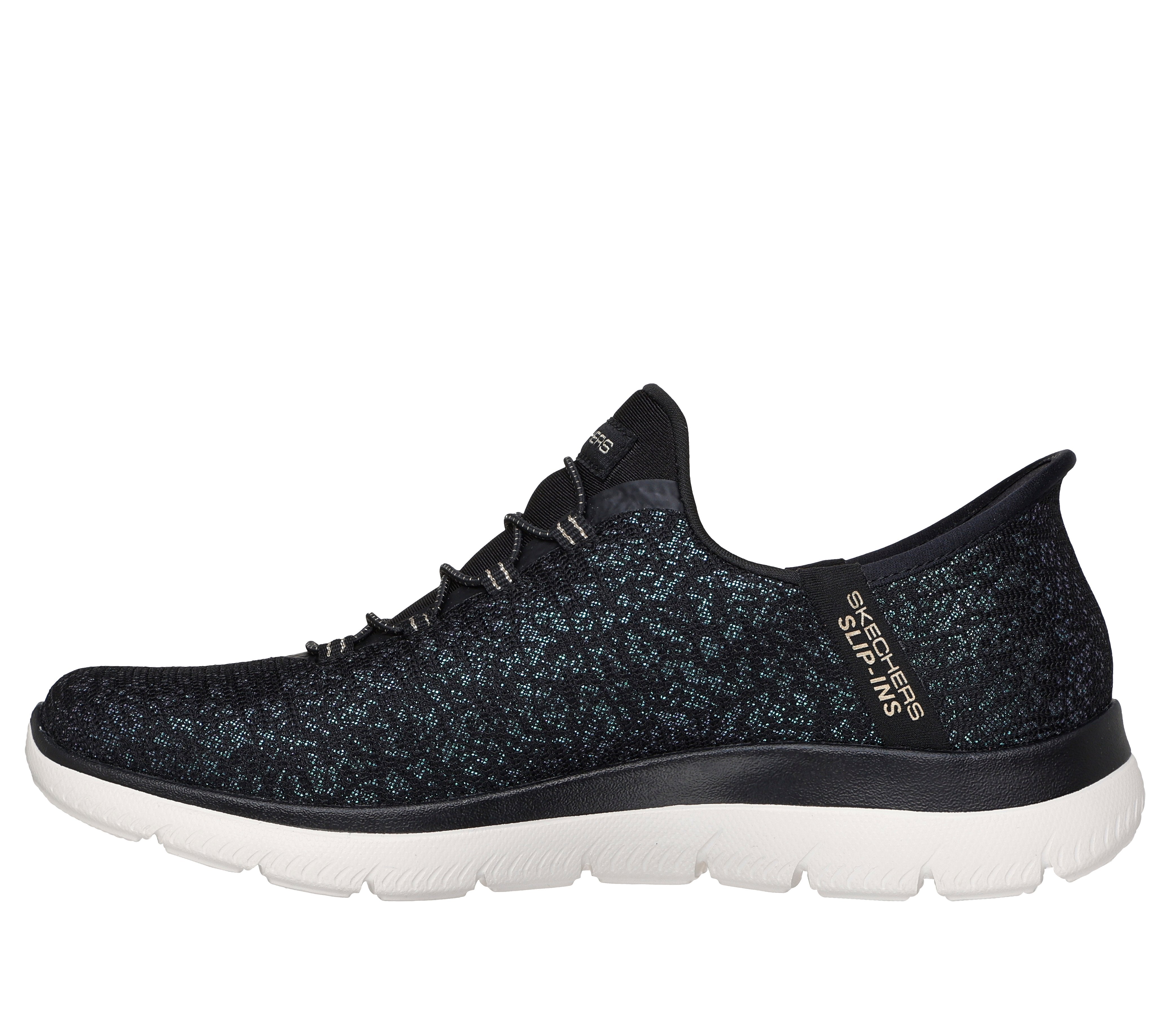Skechers 150280 Summits-Lunar Glow Ladies Black Textile Shoes, inner side view.