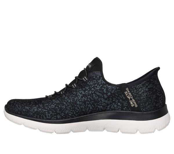 Skechers 150280 Summits-Lunar Glow Ladies Black Textile Shoes, inner side view.