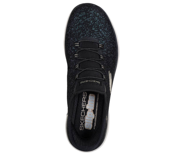 Skechers 150280 Summits-Lunar Glow Ladies Black Textile Shoes, insole and footbed view.
