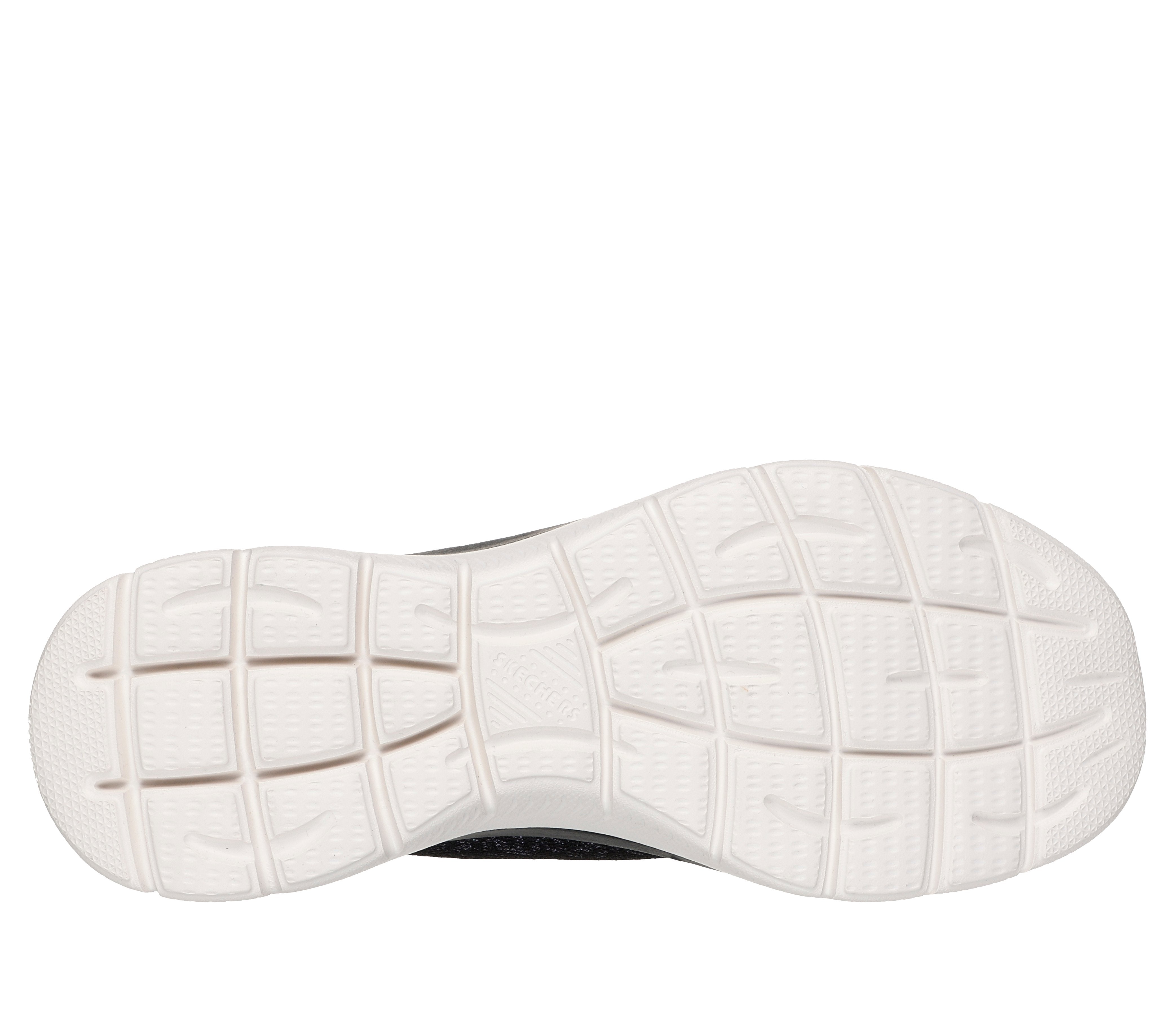 Skechers 150280 Summits-Lunar Glow Ladies Black Textile Shoes, sole and tread view.