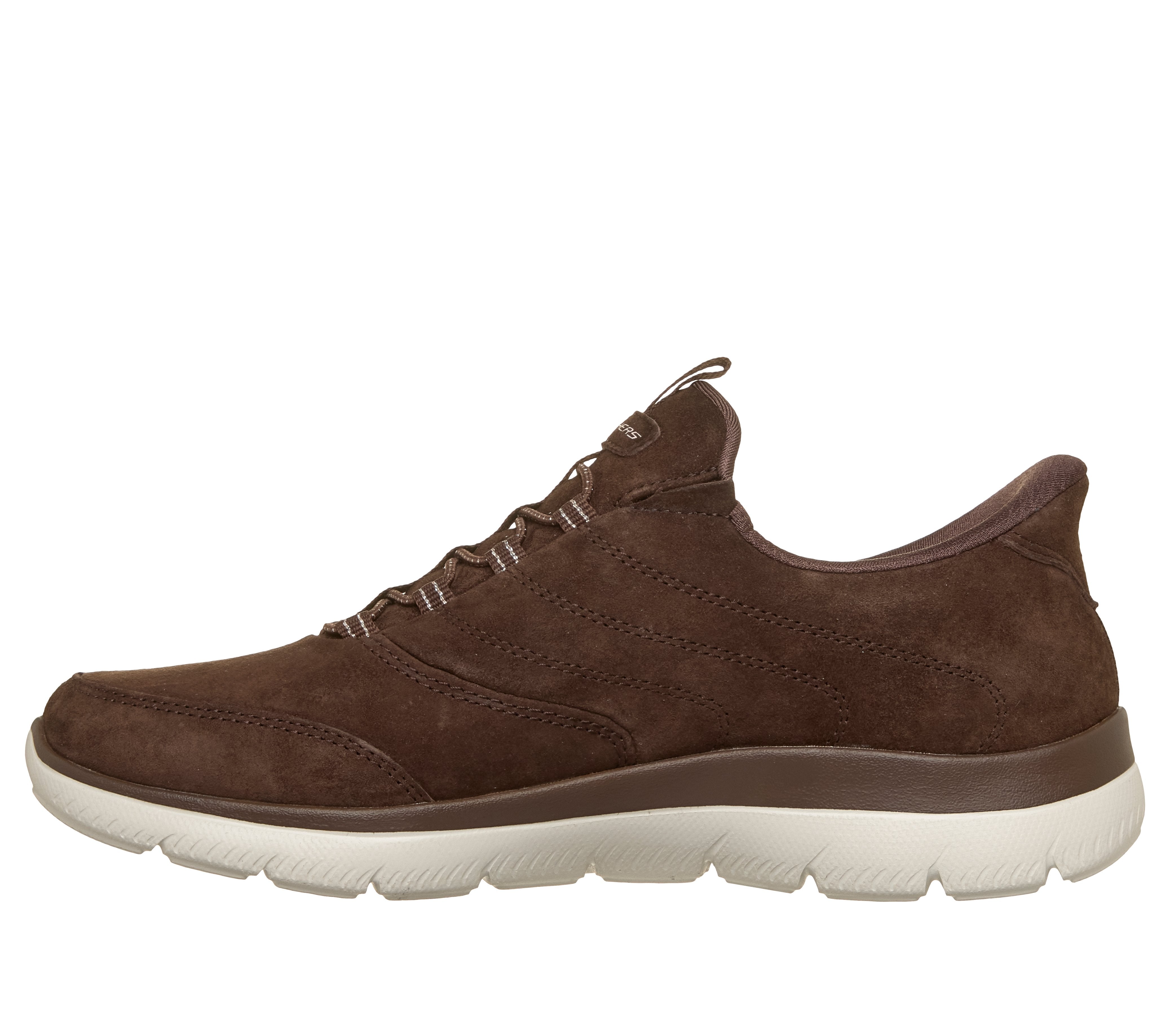 Skechers 150342 Summits - Luxe Stride Ladies Brown Leather Mix Shoes, inner side view.
