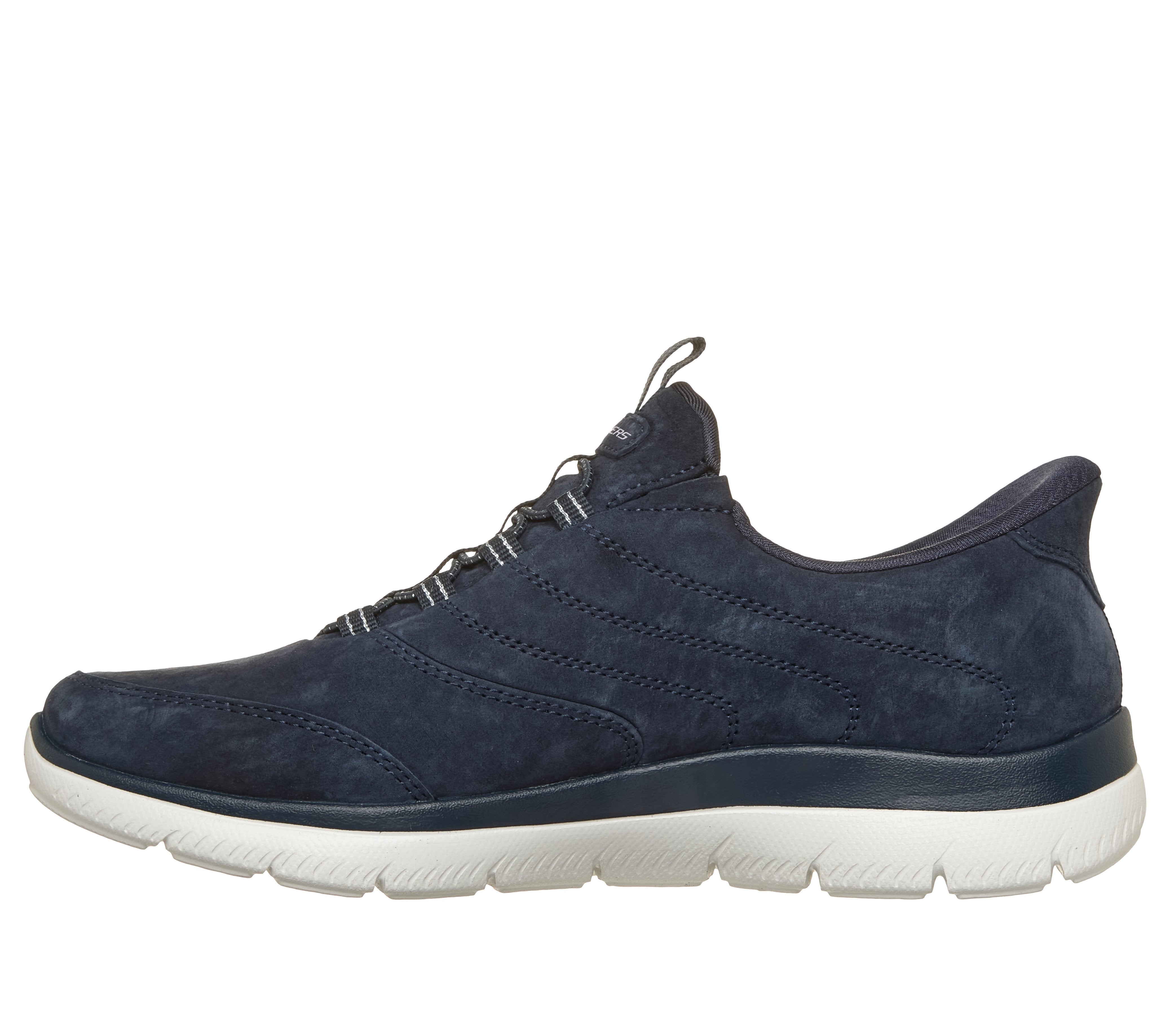 Skechers 150342 Summits - Luxe Stride Ladies Navy Leather Mix Shoes, inner side view.