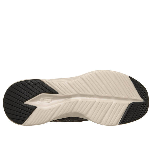 Skechers 150419 Contour Foam-Leopard Dream Ladies Black Cozypoly Textile Trainers, sole and tread view.