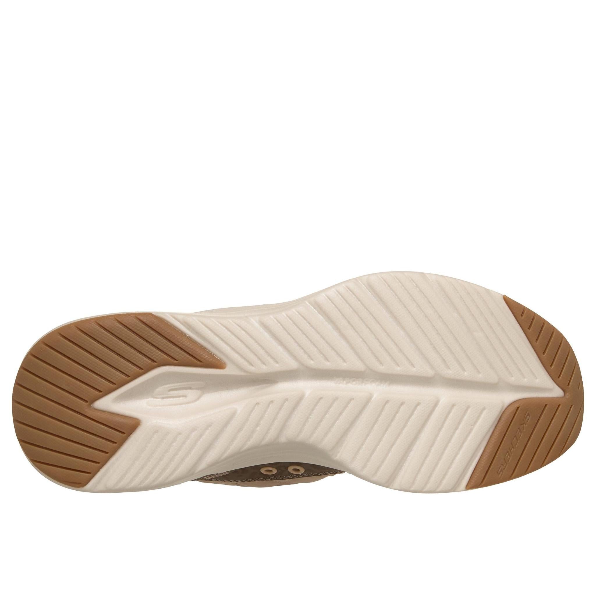 Skechers 150419 Contour Foam-Leopard Dream Ladies Brown Cozypoly Textile Trainers, sole and tread view.