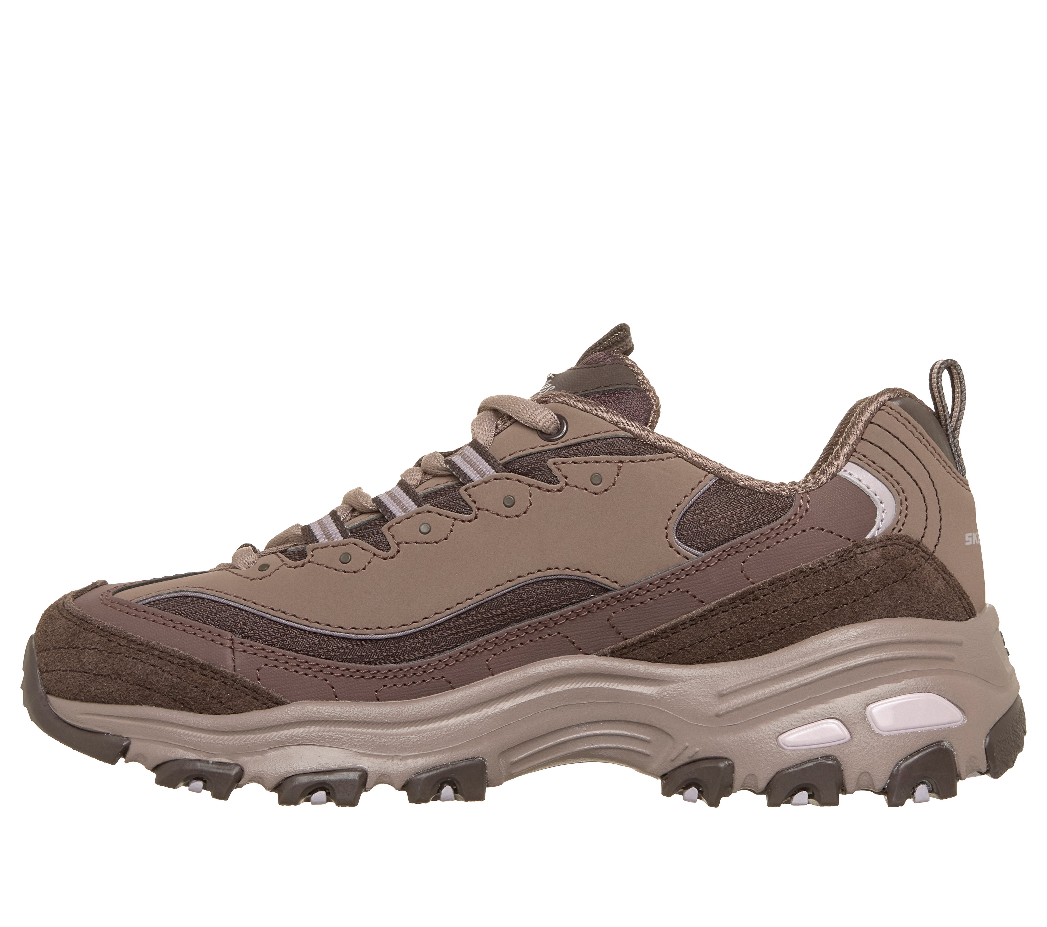 Skechers 150872 D'Lites-Modern Classic Ladies Brown Textile Shoes, inner side view.