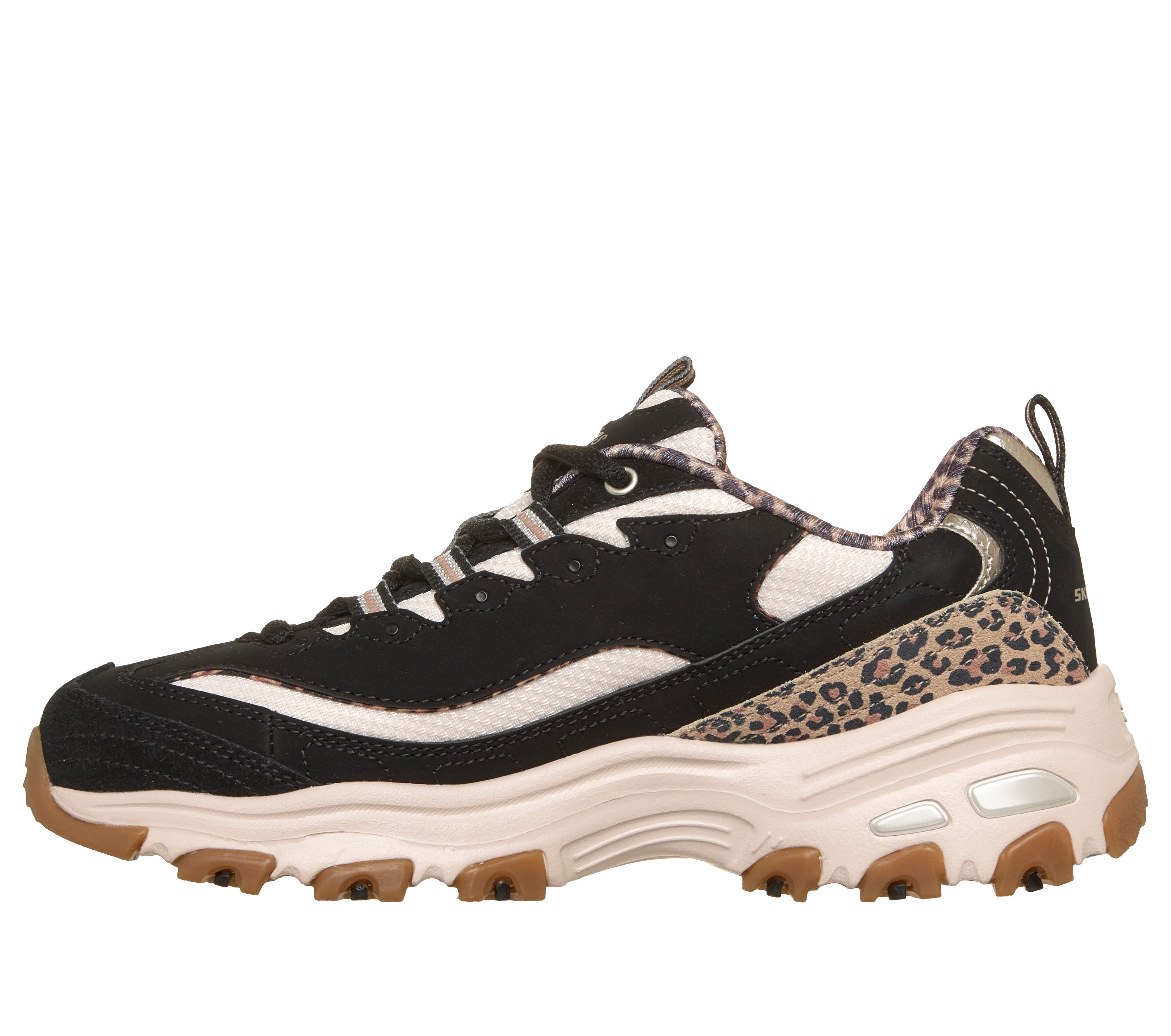 Skechers 150877 D'Lites-Wild Charm Ladies Black Textile Shoes, inner side view.