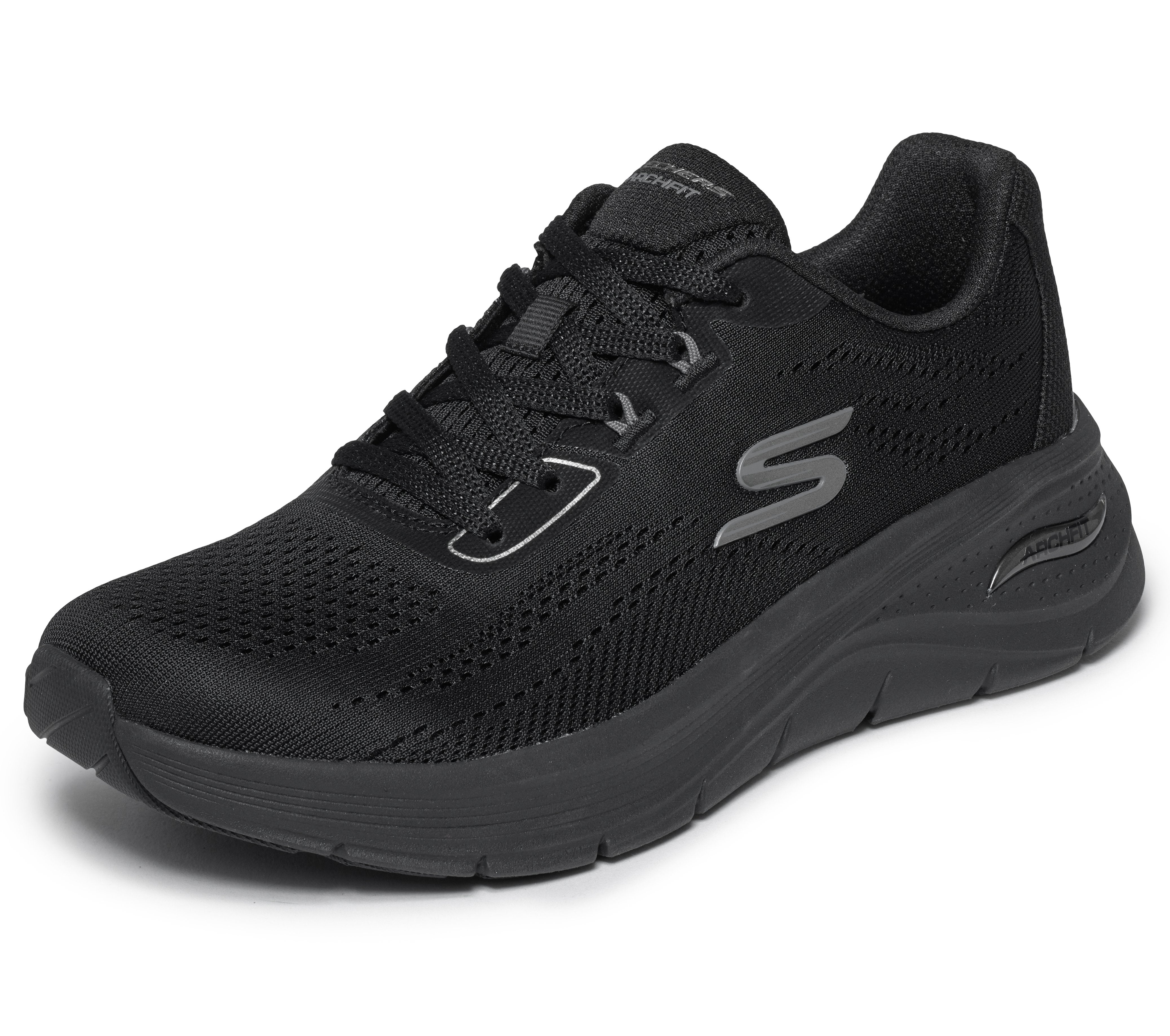 Skechers 150884 Arch Fit 3.0-Easy Flow Ladies Black Textile Shoes, left side view.
