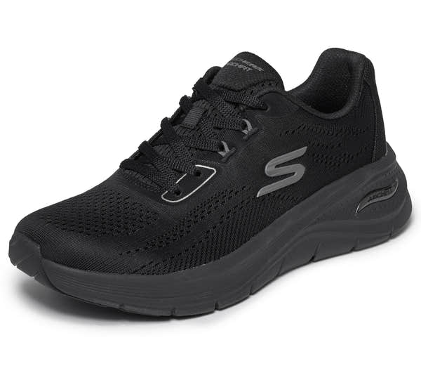 Skechers 150884 Arch Fit 3.0-Easy Flow Ladies Black Textile Shoes, left side view.