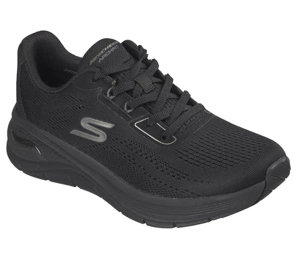 Skechers 150884 Arch Fit 3.0-Easy Flow Ladies Black Textile Shoes, outer side view.