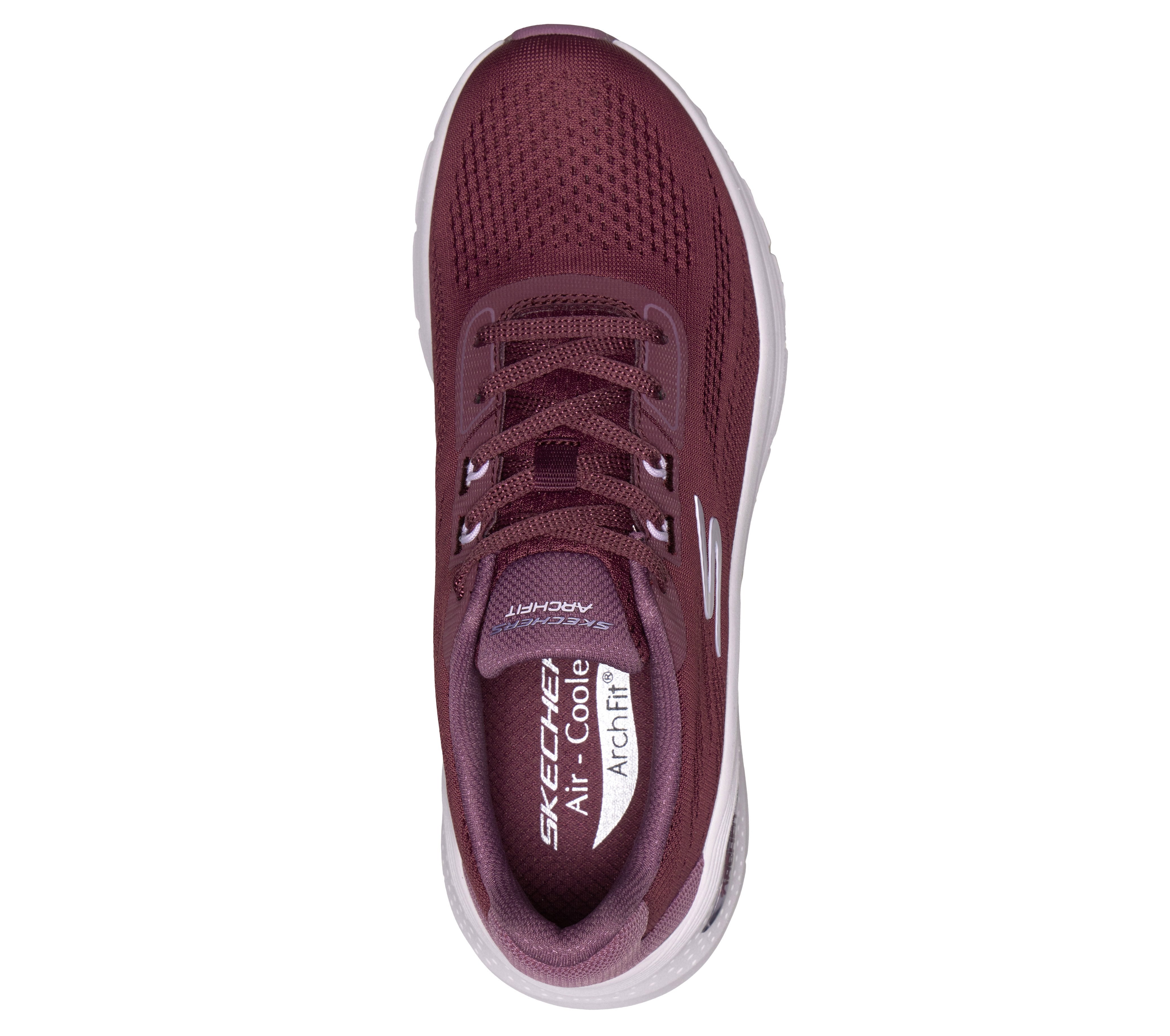 Skechers 150884 Arch Fit 3.0-Easy Flow Ladies Burgundy Textile Shoes, insole and footbed view.