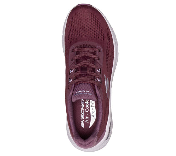 Skechers 150884 Arch Fit 3.0-Easy Flow Ladies Burgundy Textile Shoes, insole and footbed view.