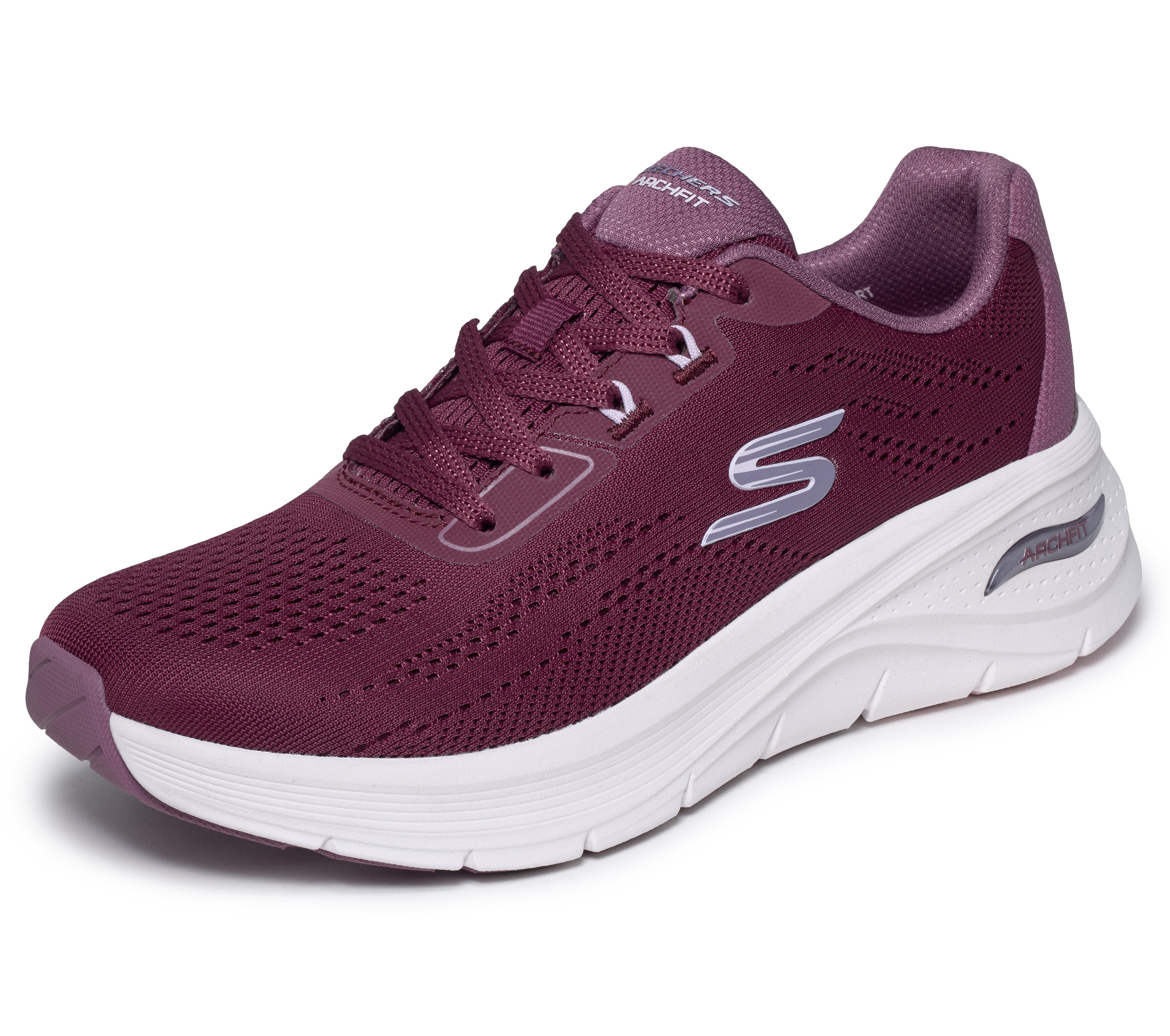 Skechers 150884 Arch Fit 3.0-Easy Flow Ladies Burgundy Textile Shoes, left side view.