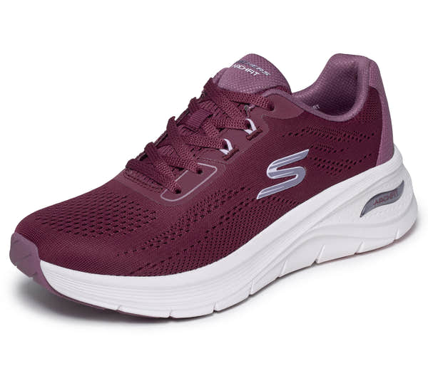Skechers 150884 Arch Fit 3.0-Easy Flow Ladies Burgundy Textile Shoes, left side view.