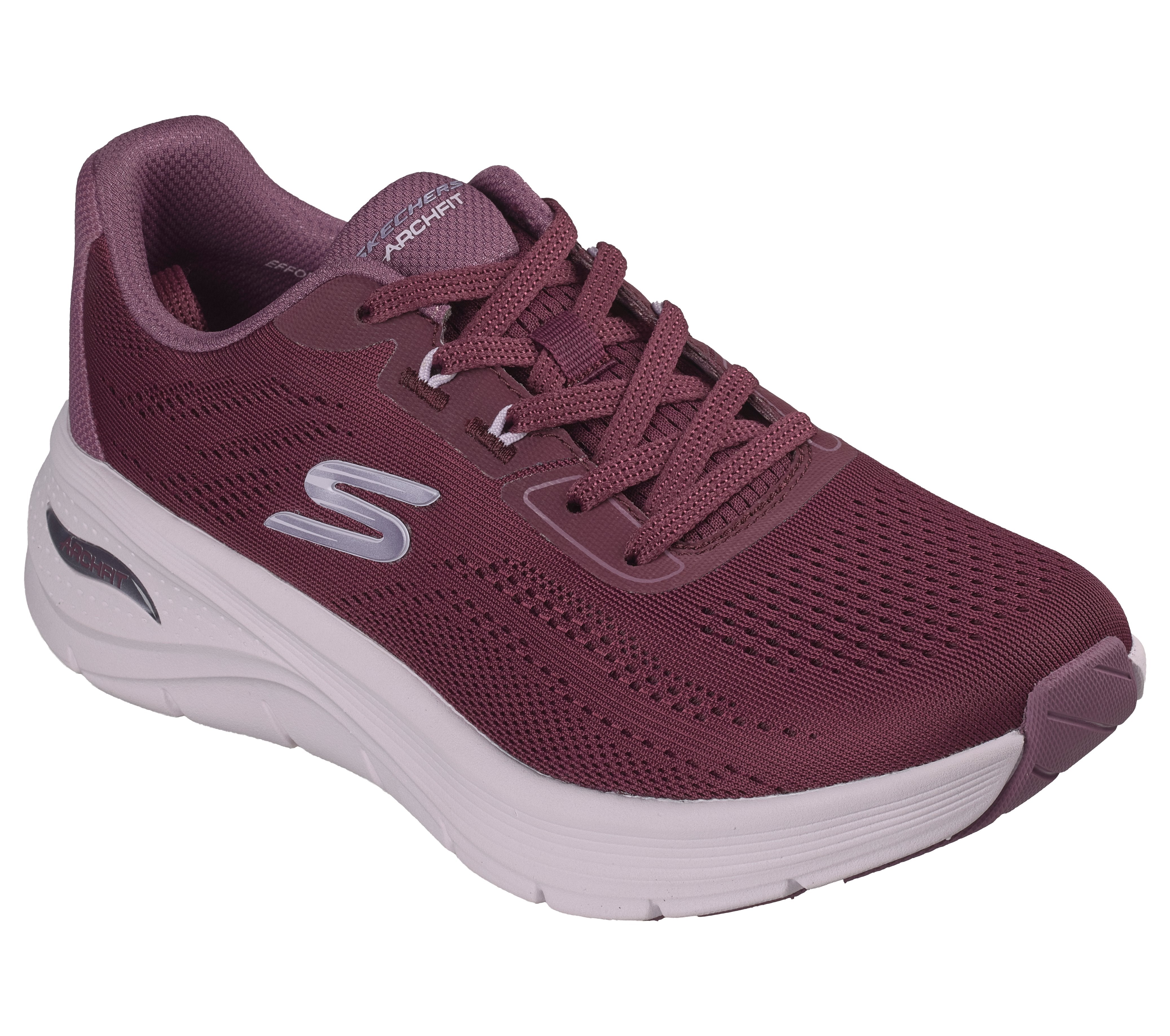 Skechers 150884 Arch Fit 3.0-Easy Flow Ladies Burgundy Textile Shoes, outer side view.
