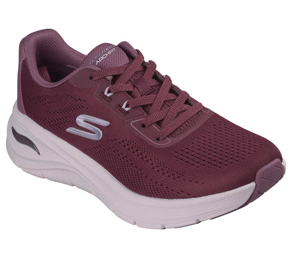 Skechers 150884 Arch Fit 3.0-Easy Flow Ladies Burgundy Textile Shoes, outer side view.