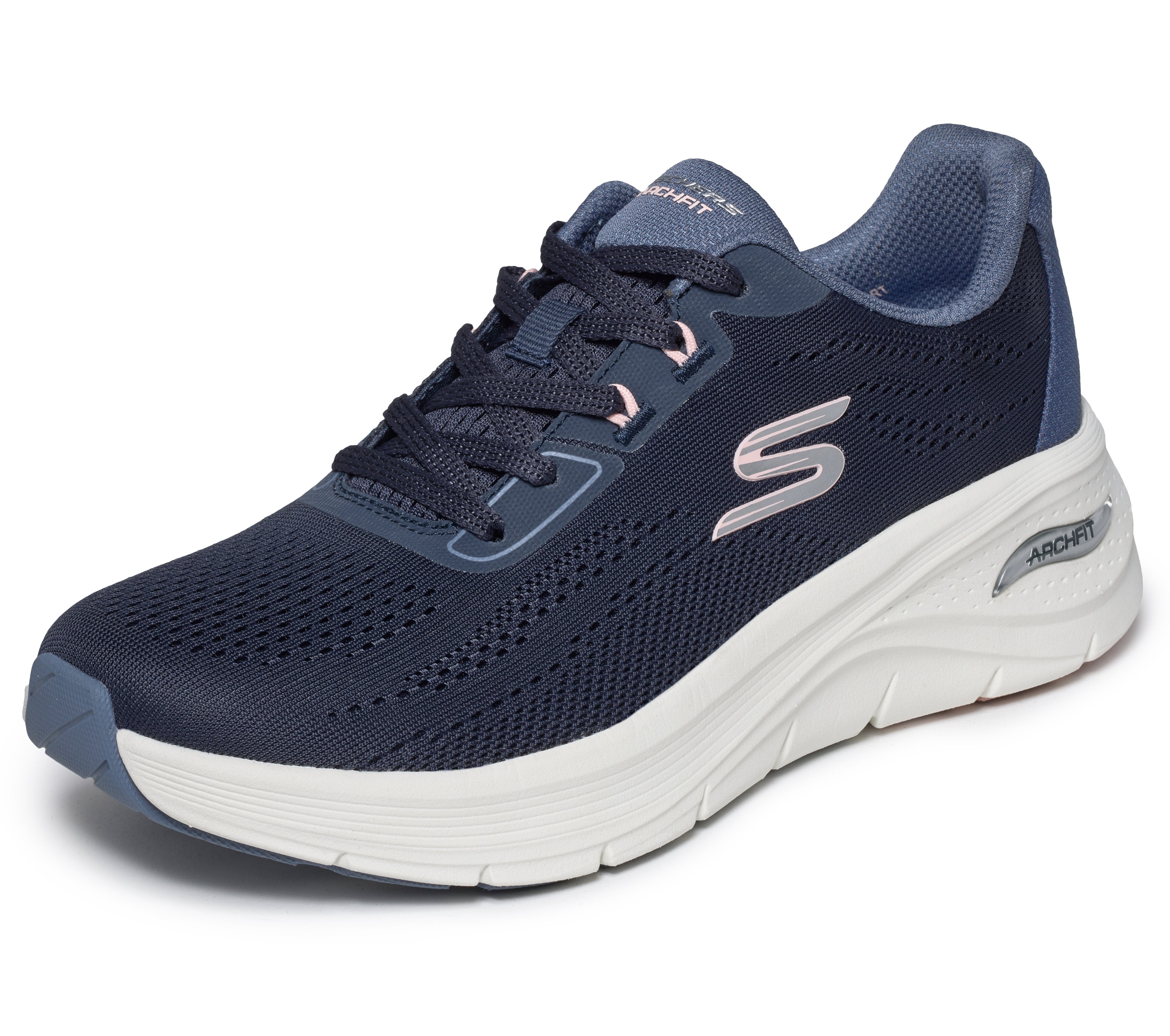 Skechers 150884 Arch Fit 3.0-Easy Flow Ladies Navy Textile Shoes, left side view.
