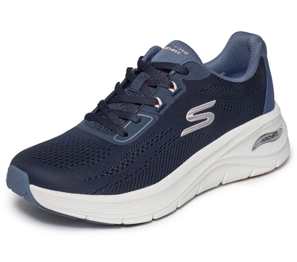 Skechers 150884 Arch Fit 3.0-Easy Flow Ladies Navy Textile Shoes, left side view.