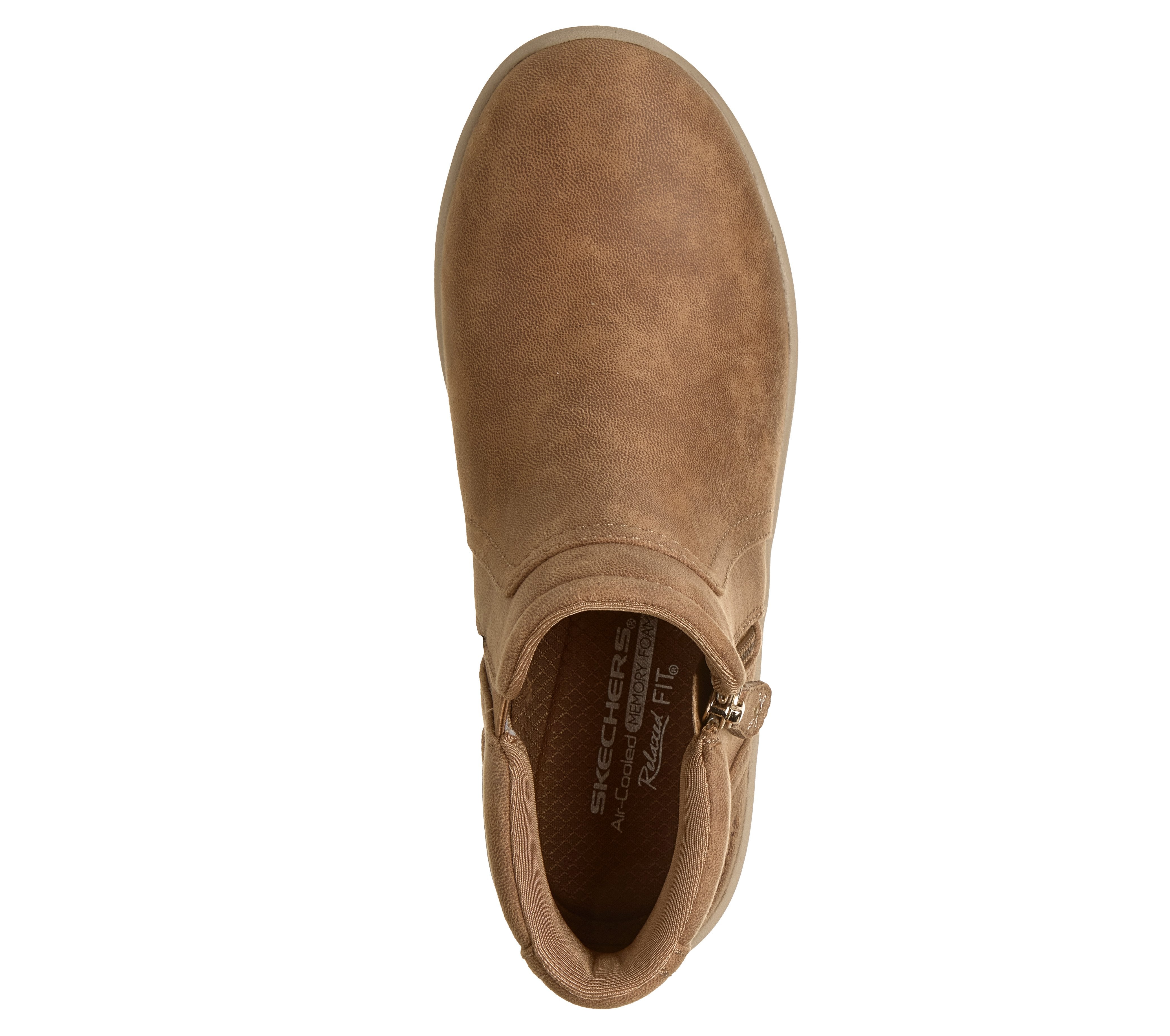 Skechers 159637 Lovely Vibe - Forever Mine Ladies Chestnut Perform Tex Textile Ankle Boots, insole and footbed view.
