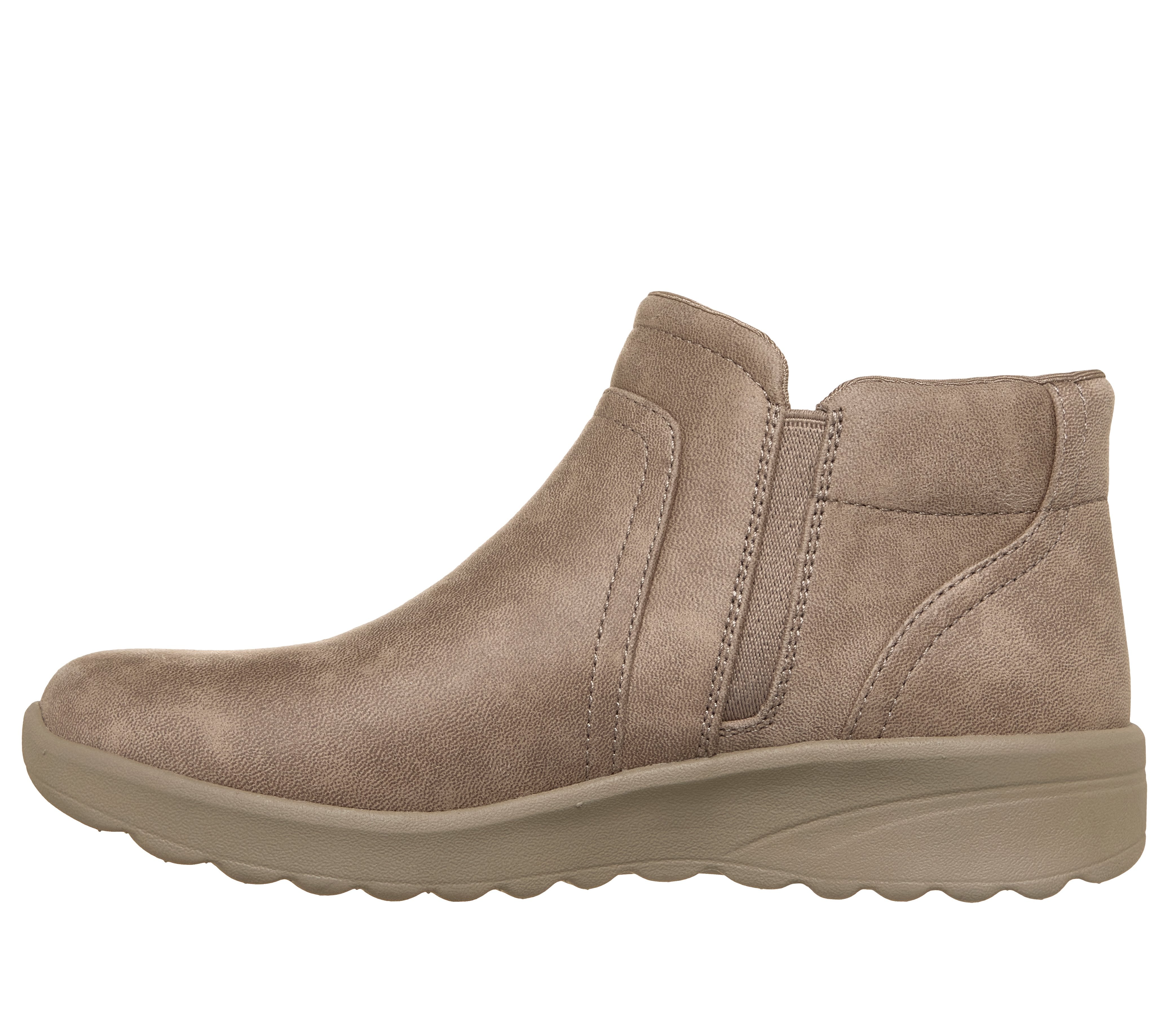 Skechers 159637 Lovely Vibe - Forever Mine Ladies Dark Taupe Perform Tex Textile Ankle Boots, inner side view.