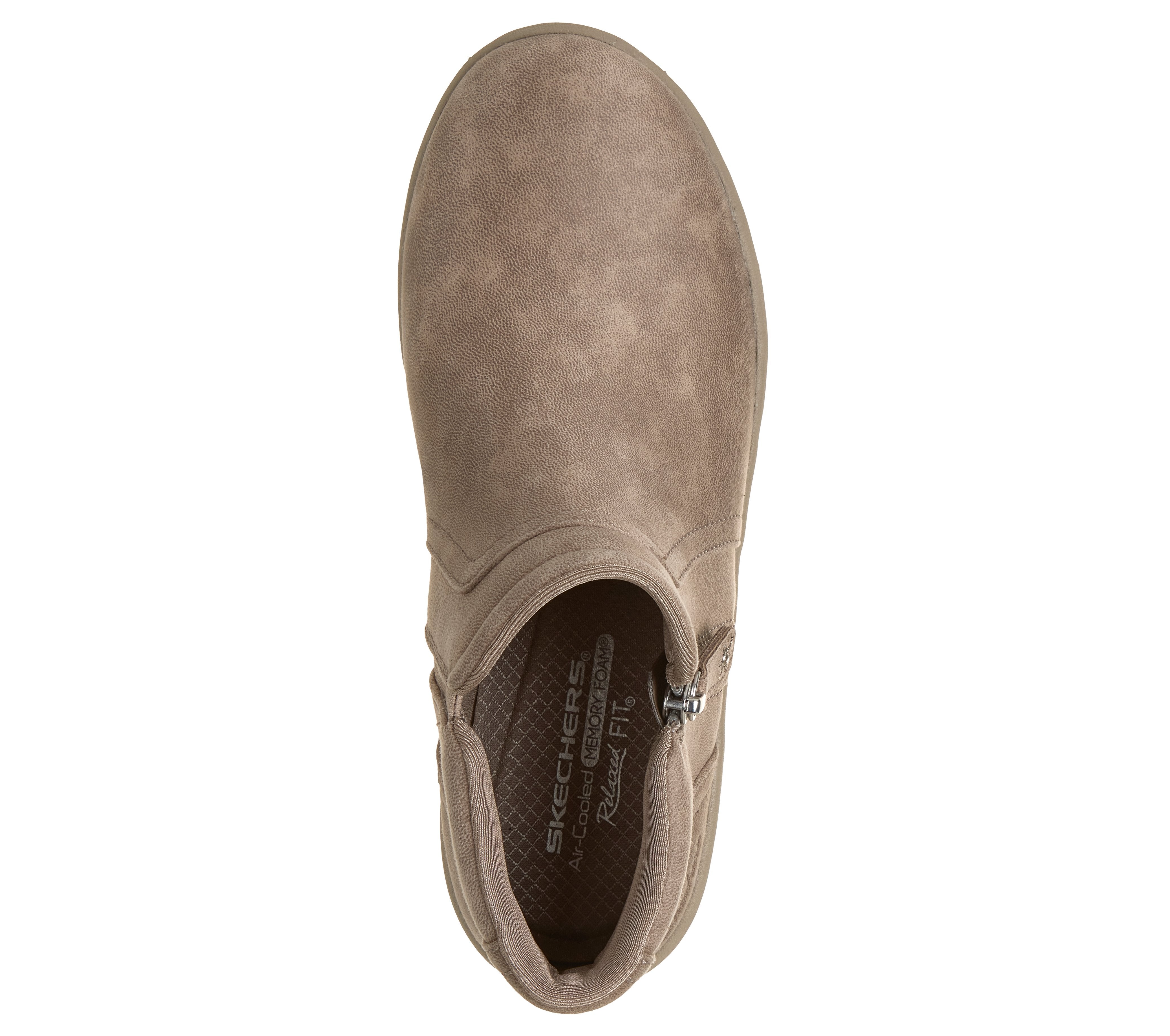 Skechers 159637 Lovely Vibe - Forever Mine Ladies Dark Taupe Perform Tex Textile Ankle Boots, insole and footbed view.