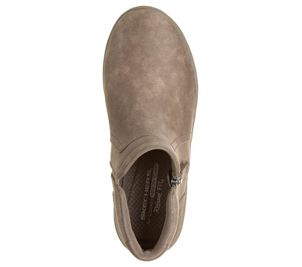 Skechers 159637 Lovely Vibe - Forever Mine Ladies Dark Taupe Perform Tex Textile Ankle Boots, insole and footbed view.