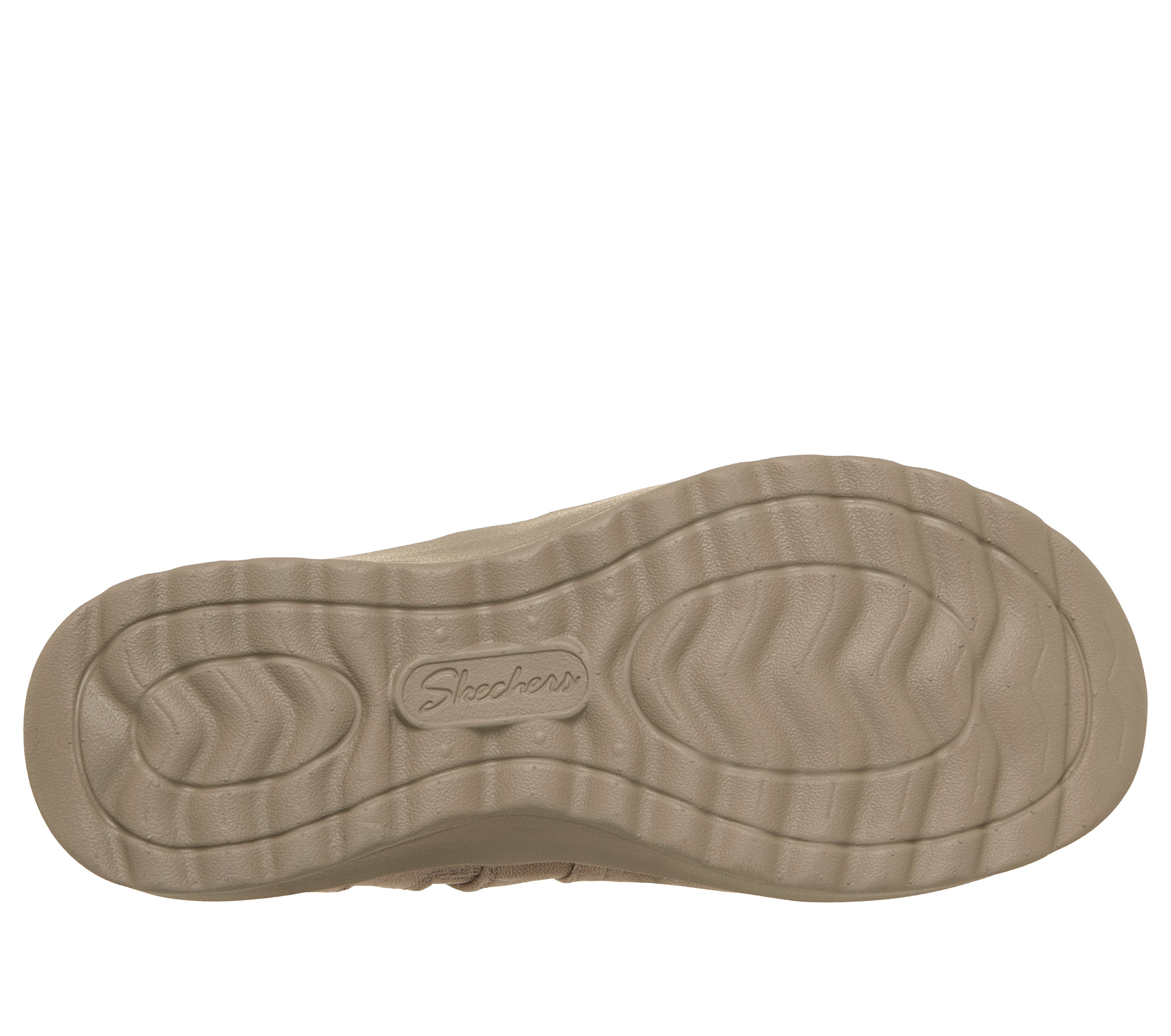 Skechers 159637 Lovely Vibe - Forever Mine Ladies Dark Taupe Perform Tex Textile Ankle Boots, sole and tread view.