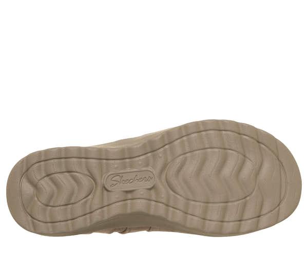 Skechers 159637 Lovely Vibe - Forever Mine Ladies Dark Taupe Perform Tex Textile Ankle Boots, sole and tread view.