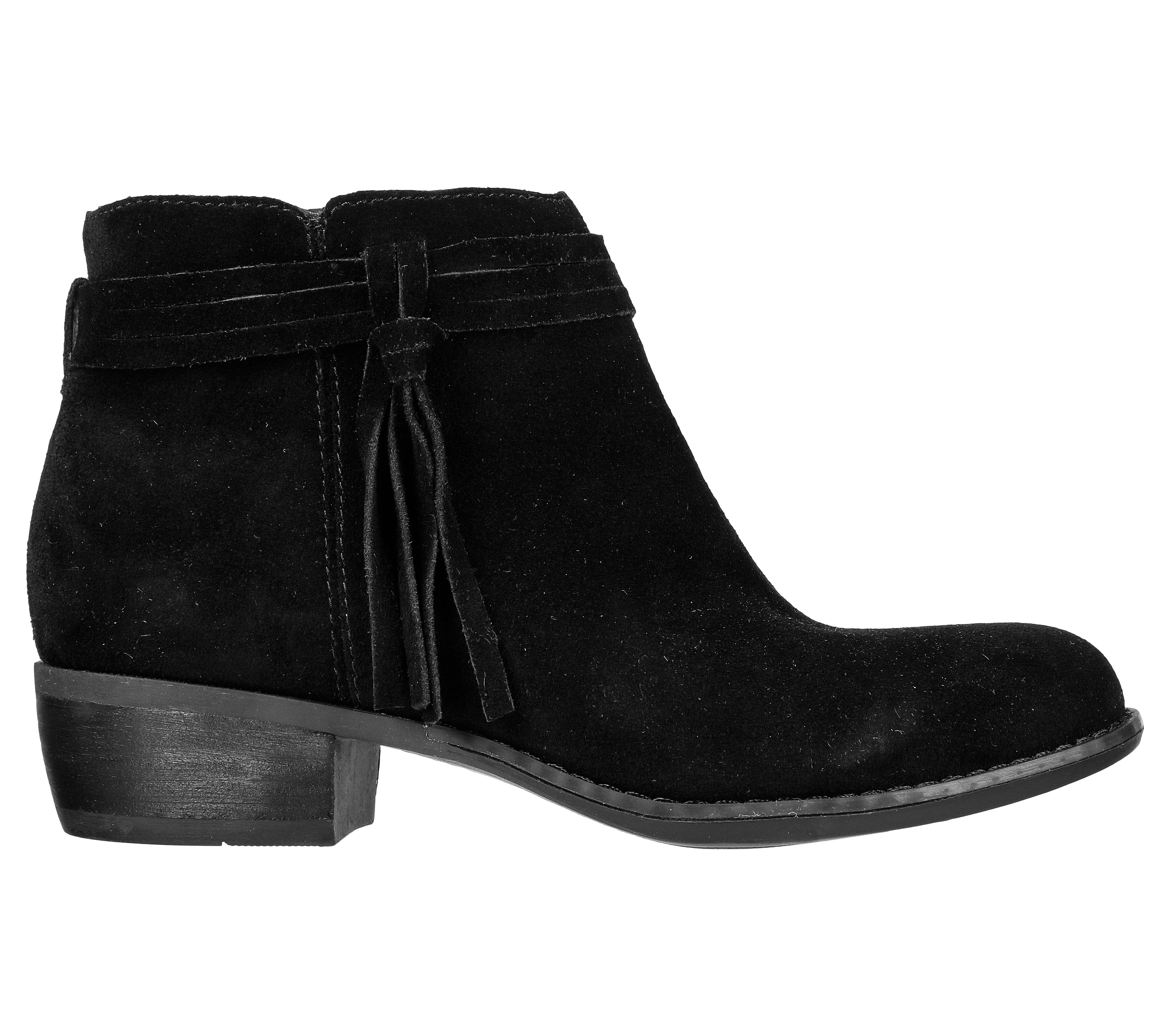 Skechers 167300 Texas - Modern Western Ladies Black Leather Ankle Boots, front three-quarter view.