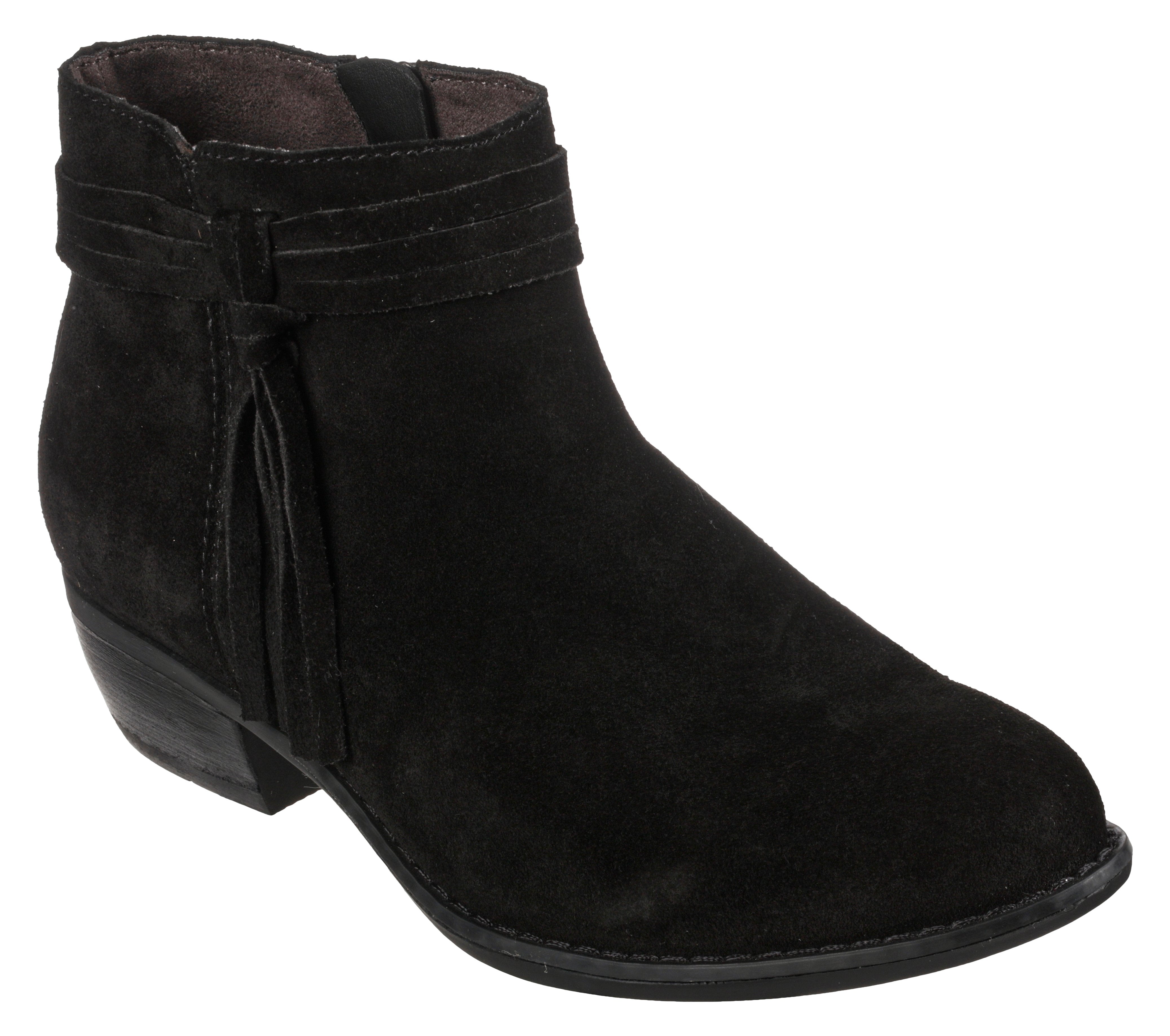 Skechers 167300 Texas - Modern Western Ladies Black Leather Ankle Boots, outer side view.