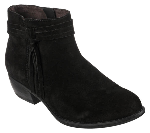 Skechers 167300 Texas - Modern Western Ladies Black Leather Ankle Boots, outer side view.