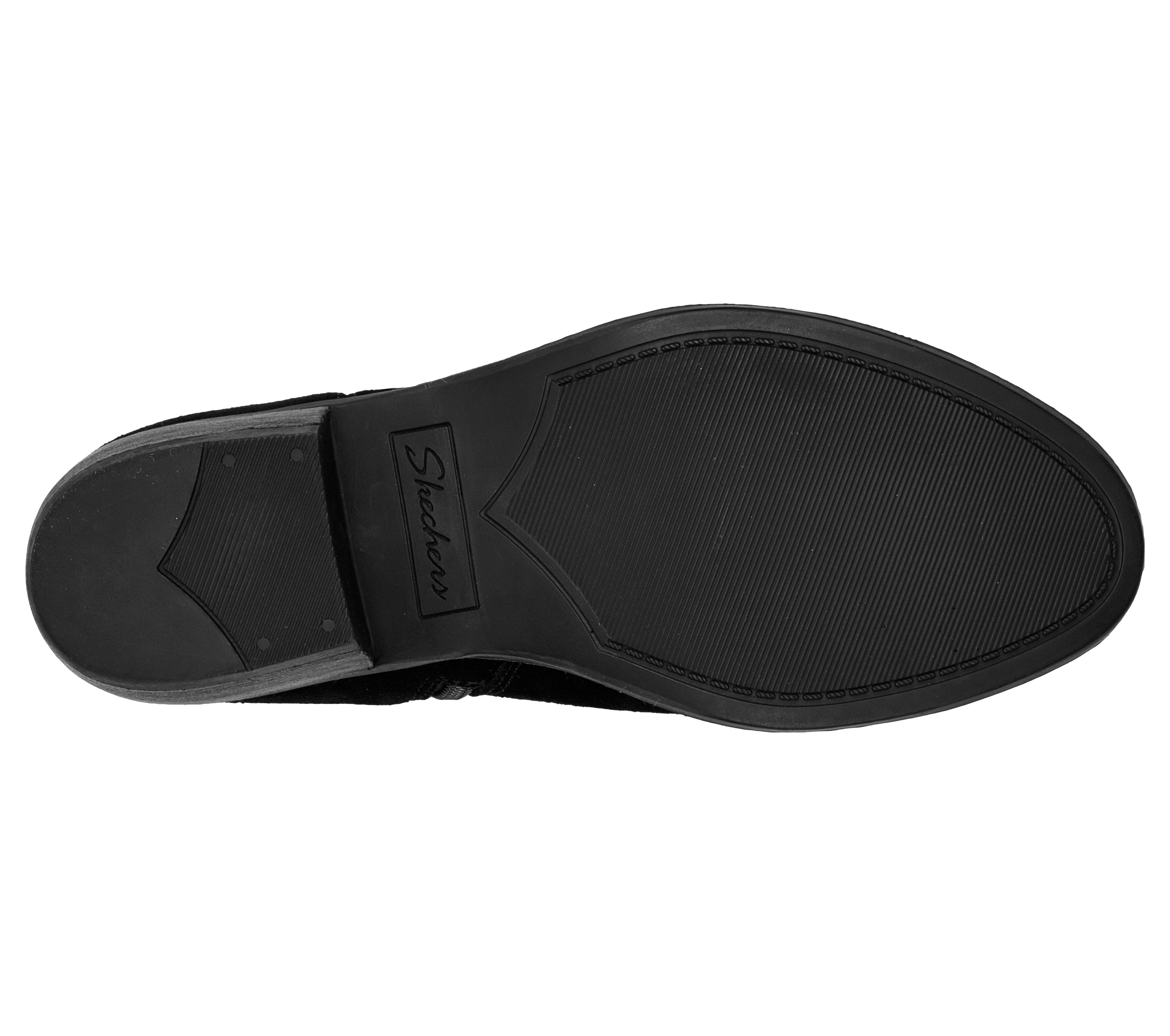 Skechers 167300 Texas - Modern Western Ladies Black Leather Ankle Boots, sole and tread view.