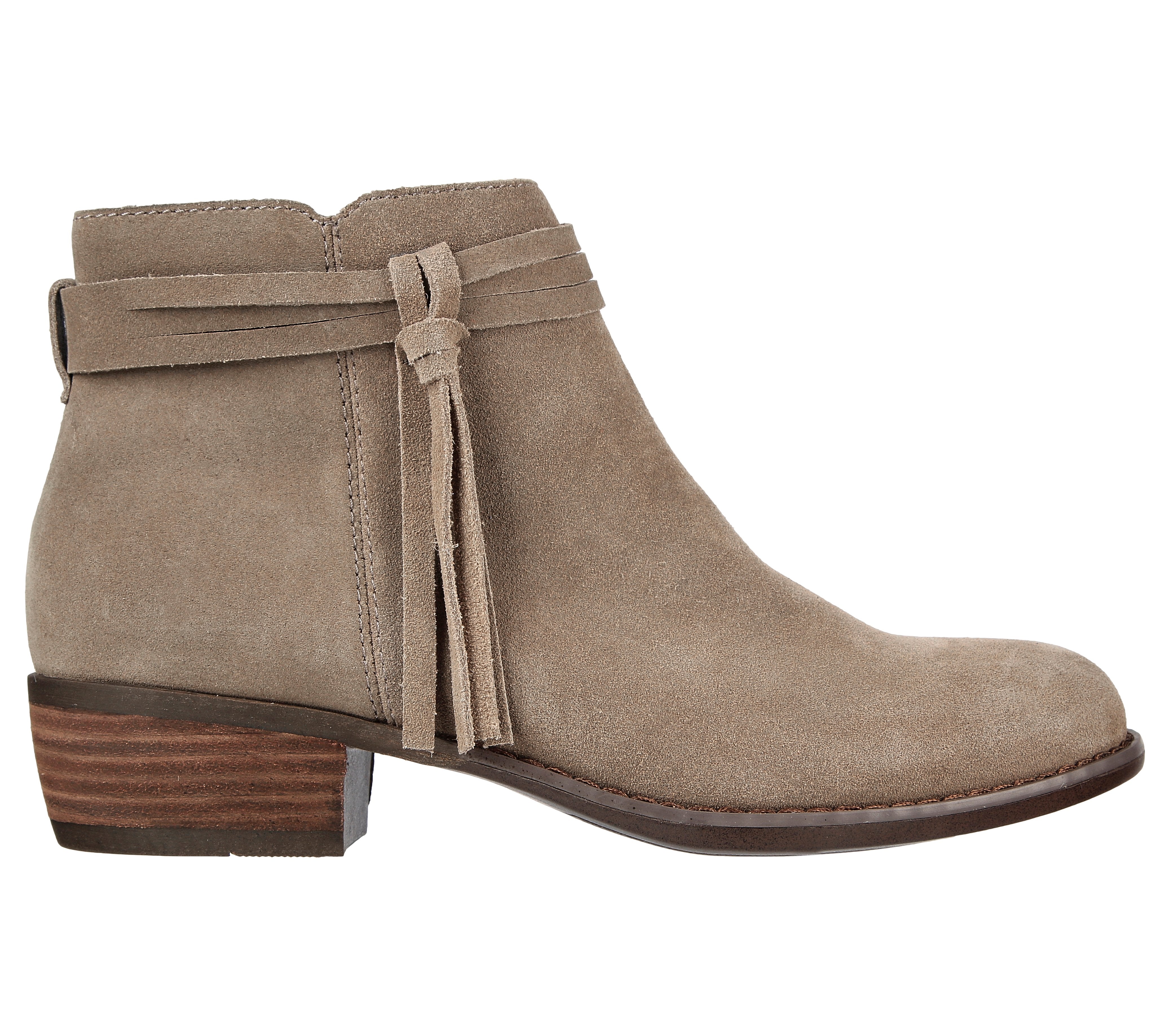 Skechers 167300 Texas - Modern Western Ladies Dark Taupe Leather Ankle Boots, front three-quarter view.